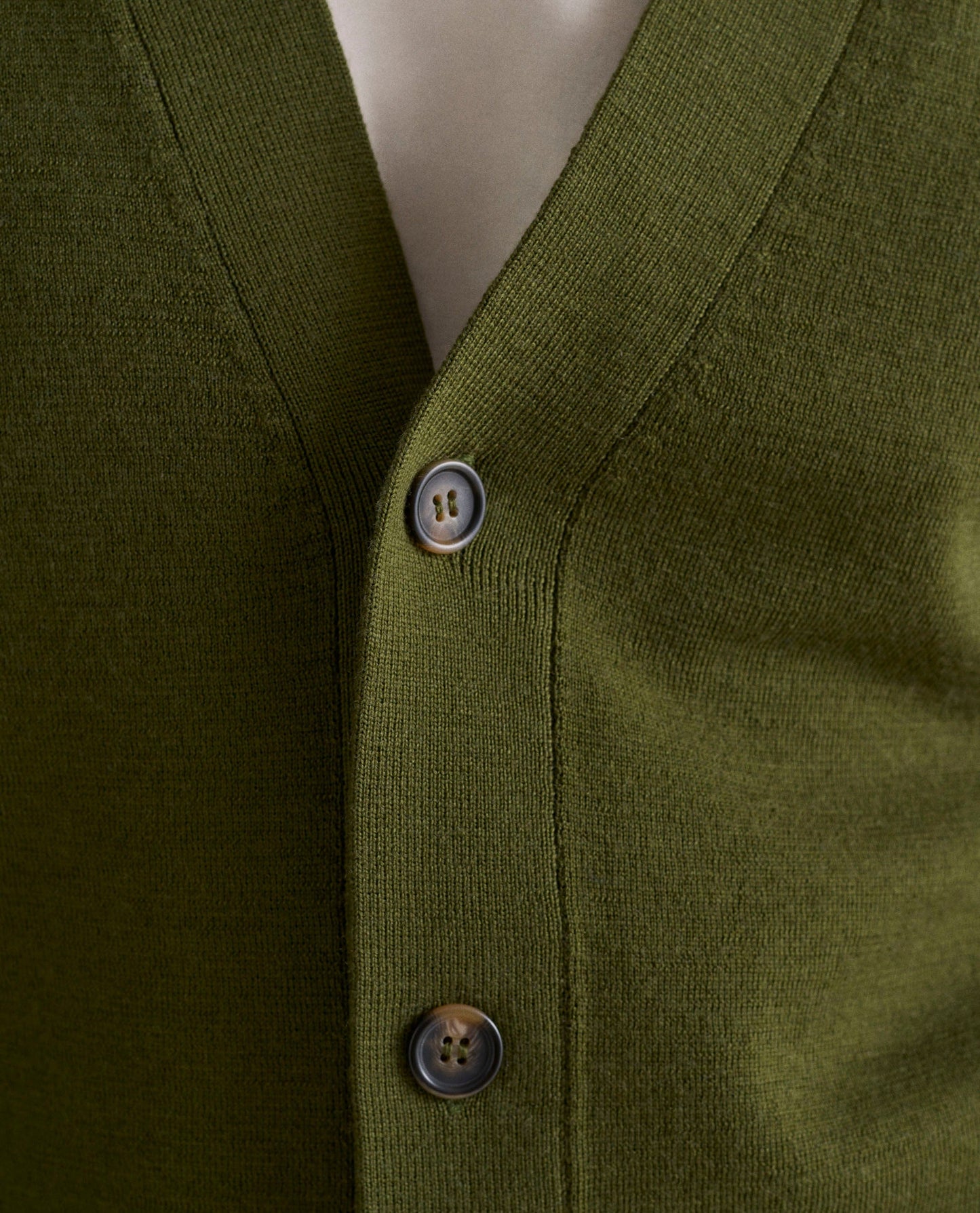 Men's Merino V Neck Cardigan - Olive