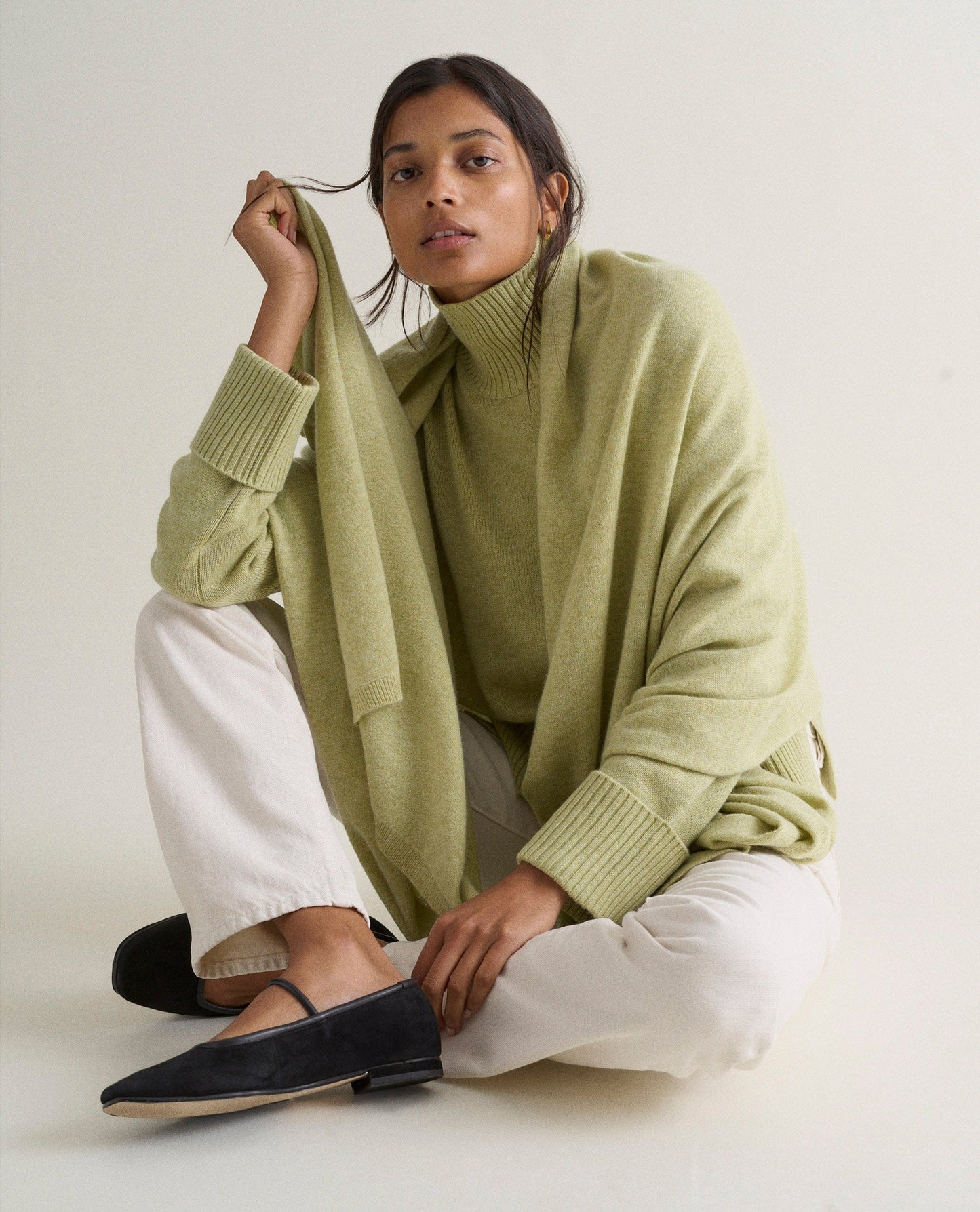 Women's Cashmere Merino High Neck Jumper - Lichen