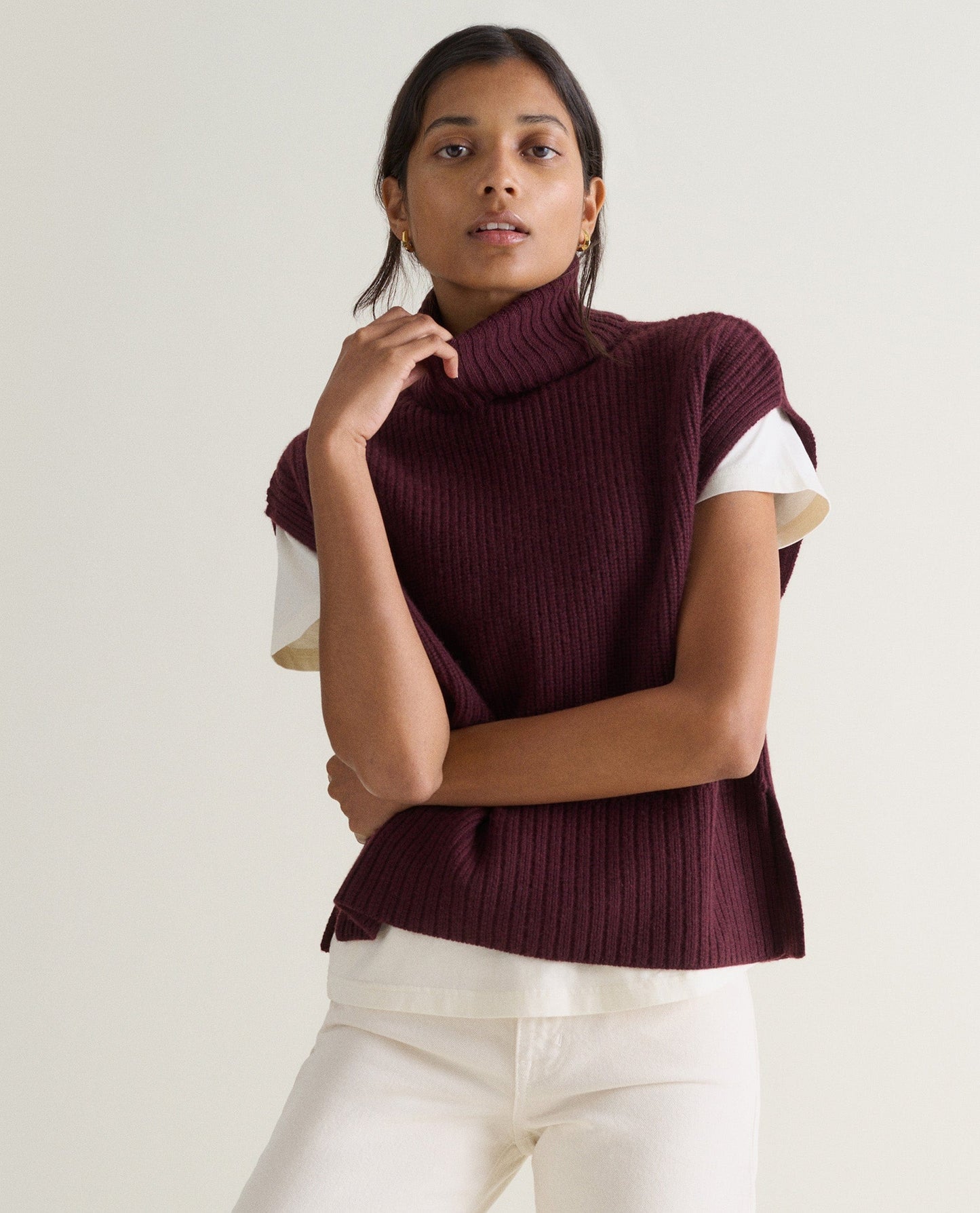 Women's Cashmere Merino Roll Neck Tabard - Oxblood