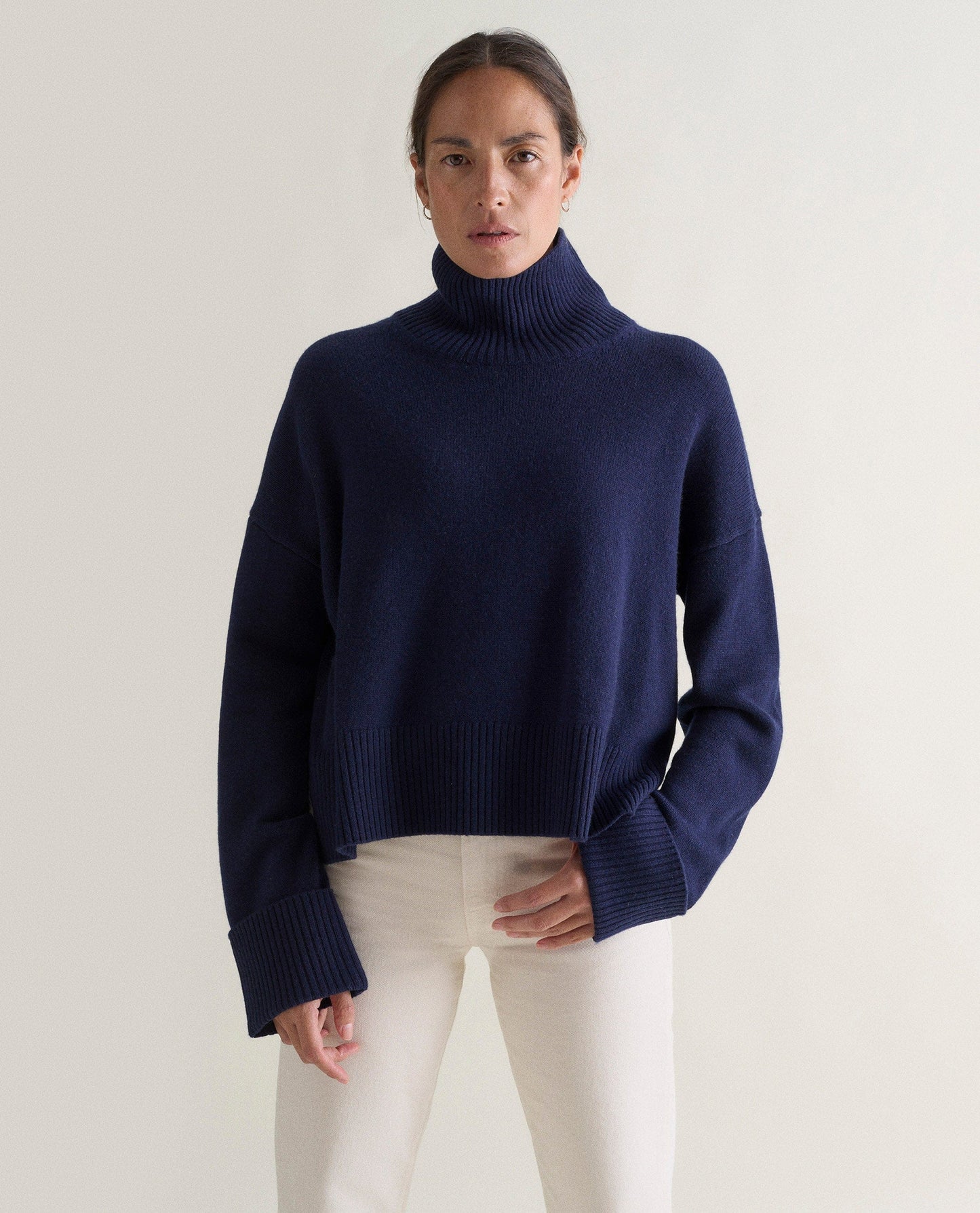 Women's Cashmere Merino High Neck Jumper - Navy