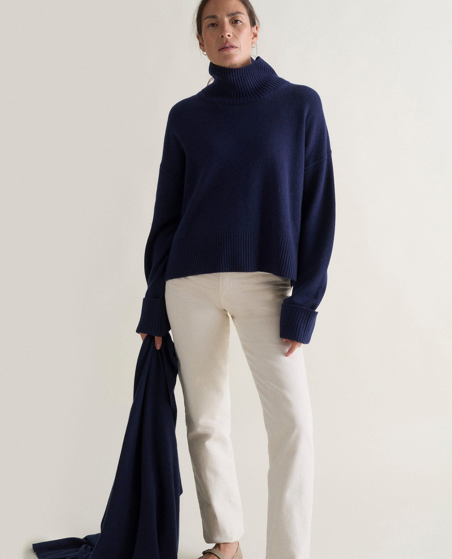 Women's Cashmere Merino High Neck Jumper - Navy