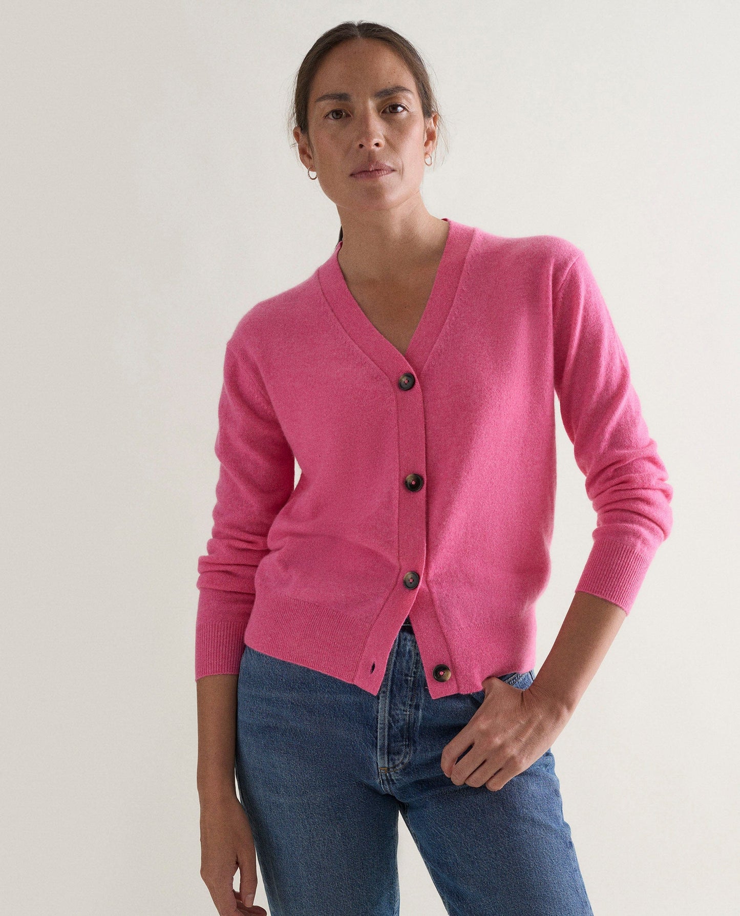 Women's Finest Cashmere Knitted V Neck Cardigan - Pink