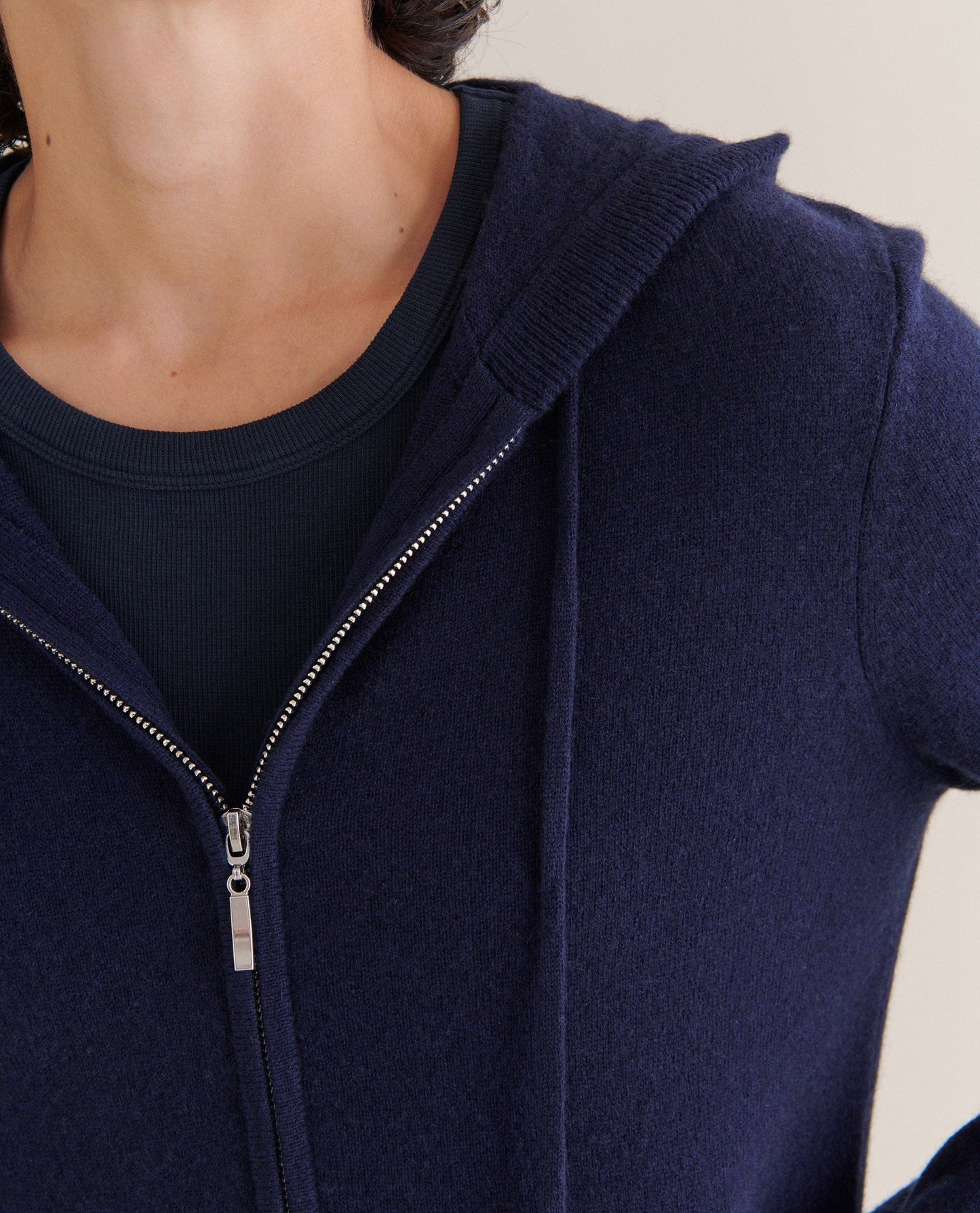 Women's Finest Cashmere Full Zip Hoodie - Navy