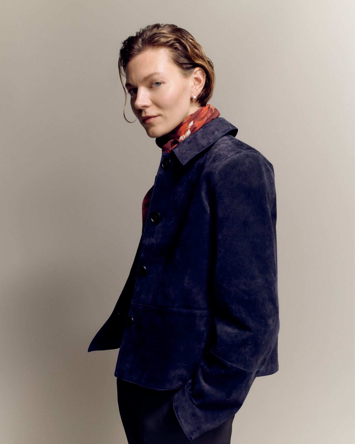 Silk Check Printed Scarf - Red