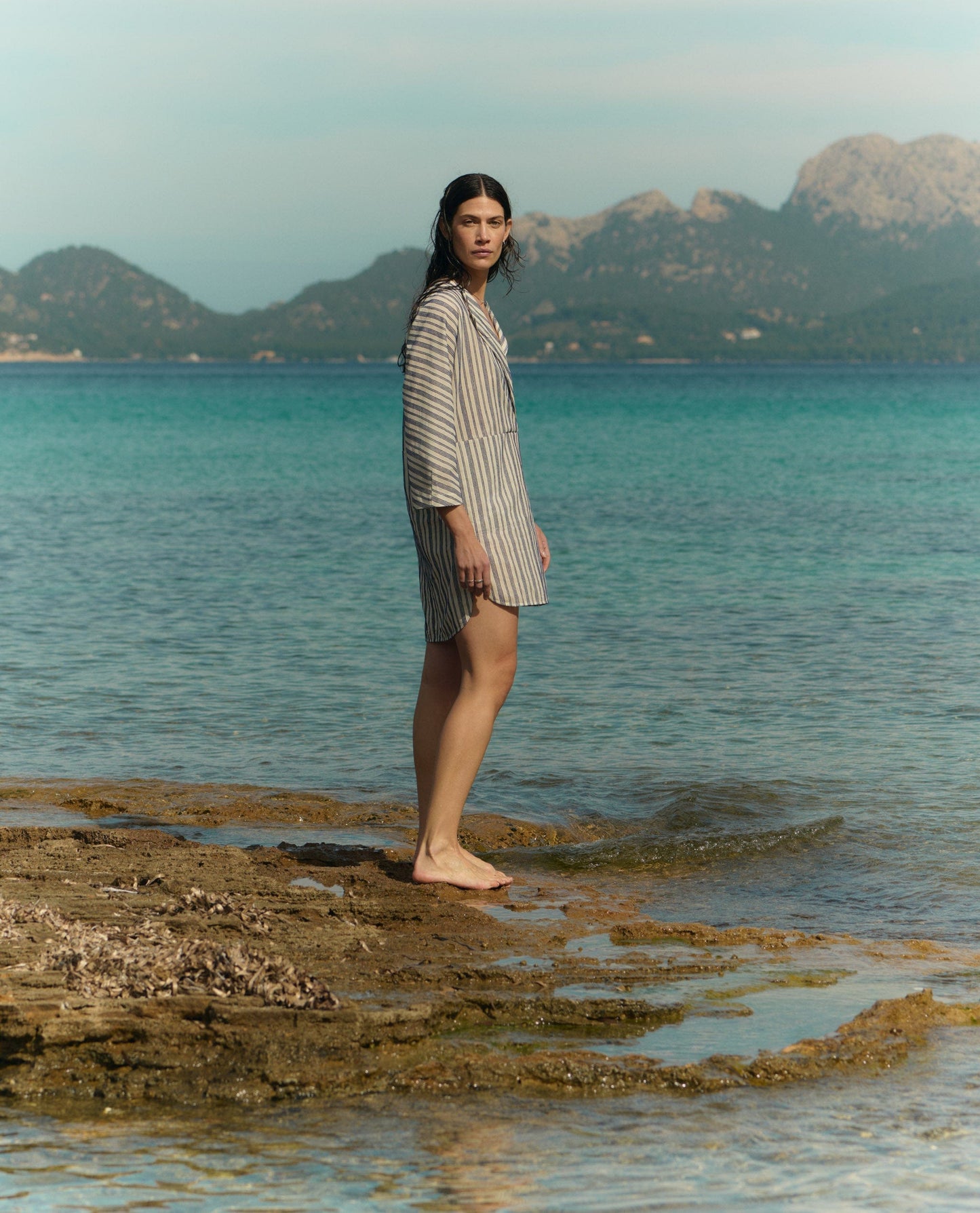 Women's Cotton Gauze Tunic Dress - Navy Stripe