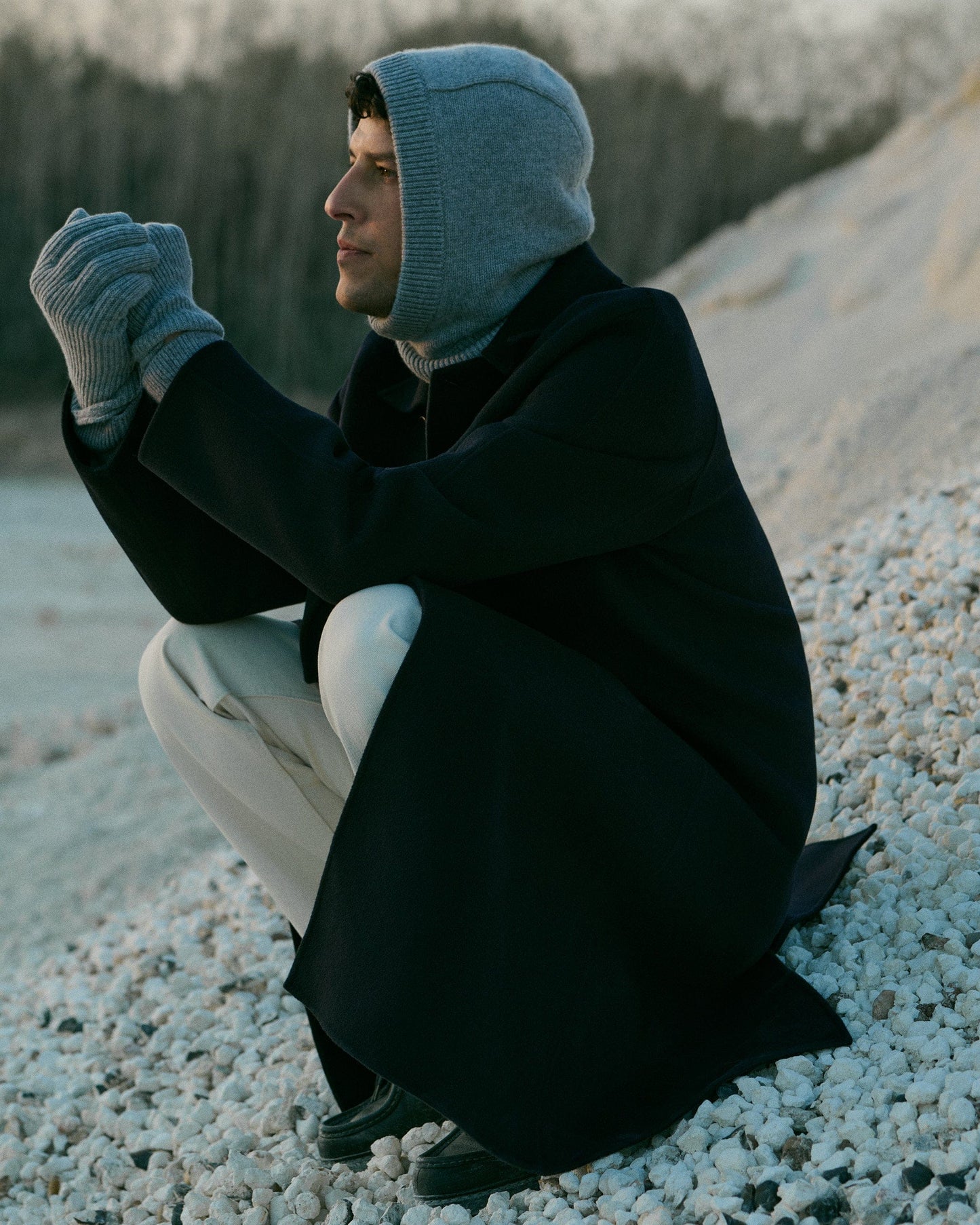 Men's Cashmere Merino Ribbed Gloves - Medium Grey