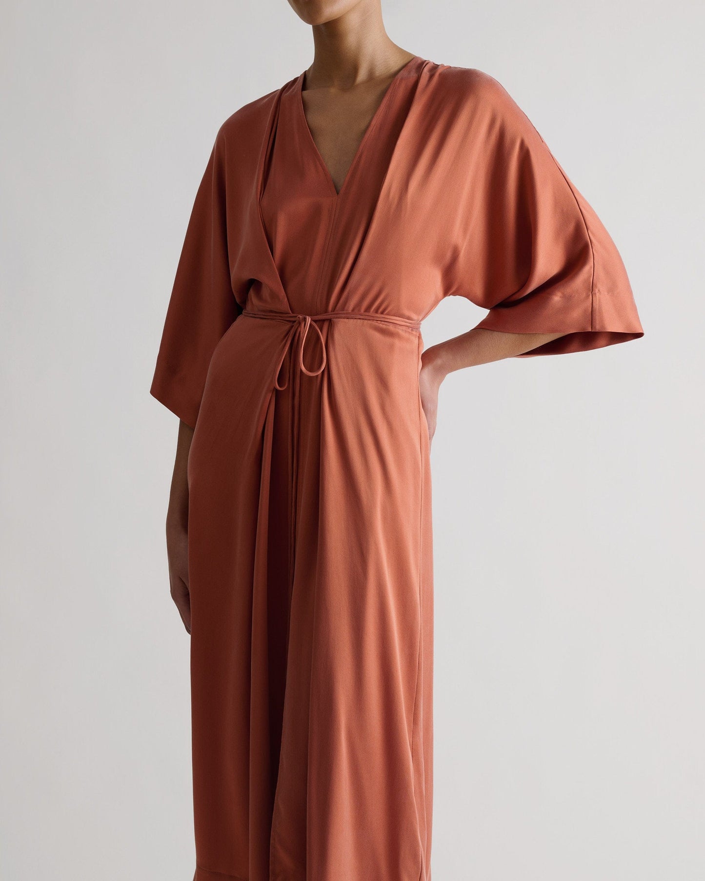 Women's Easy-Silk Robe Dress - Rust