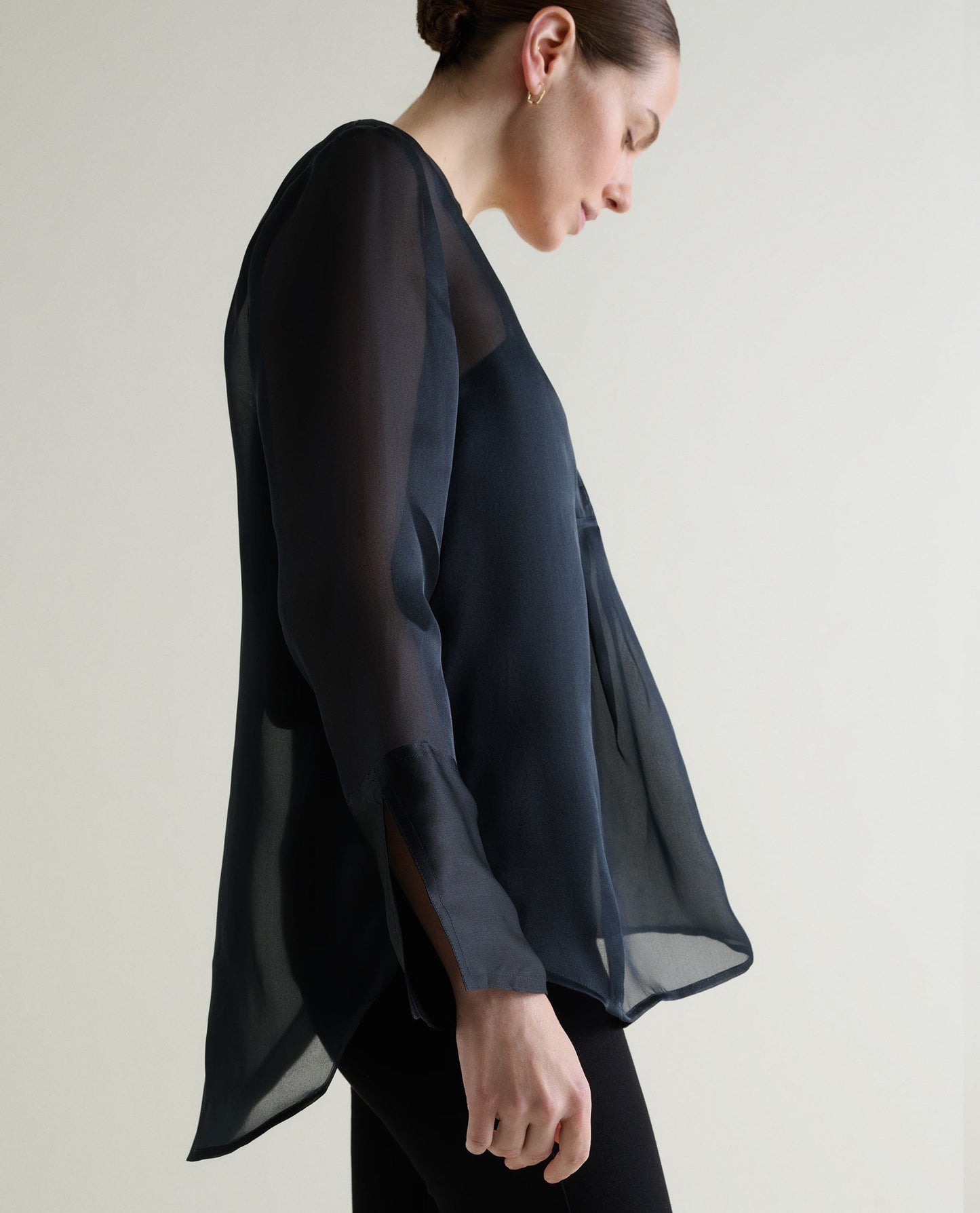 Women's Silk Organza Tunic Blouse - Black