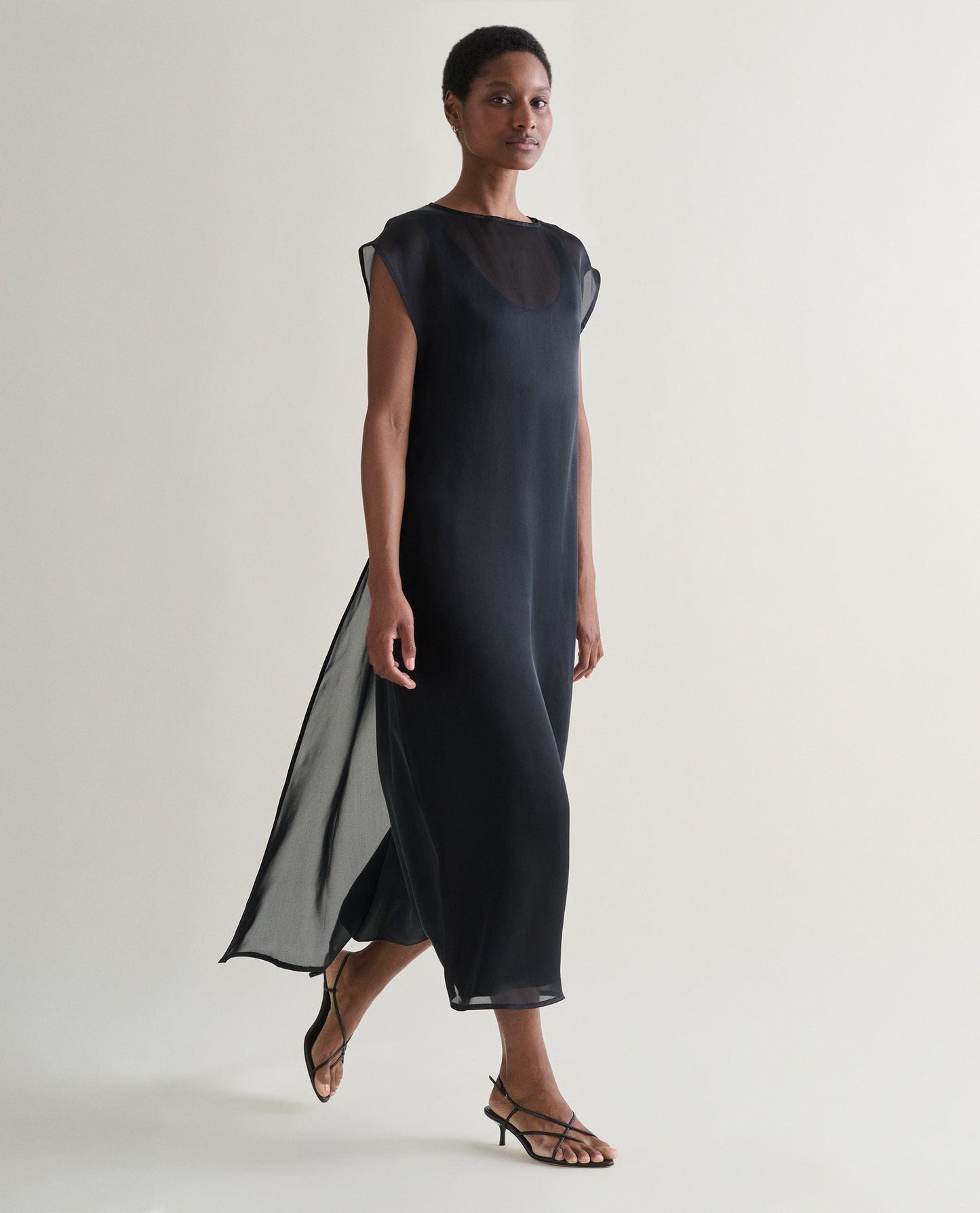 Women's Silk Organza Layered Dress - Black