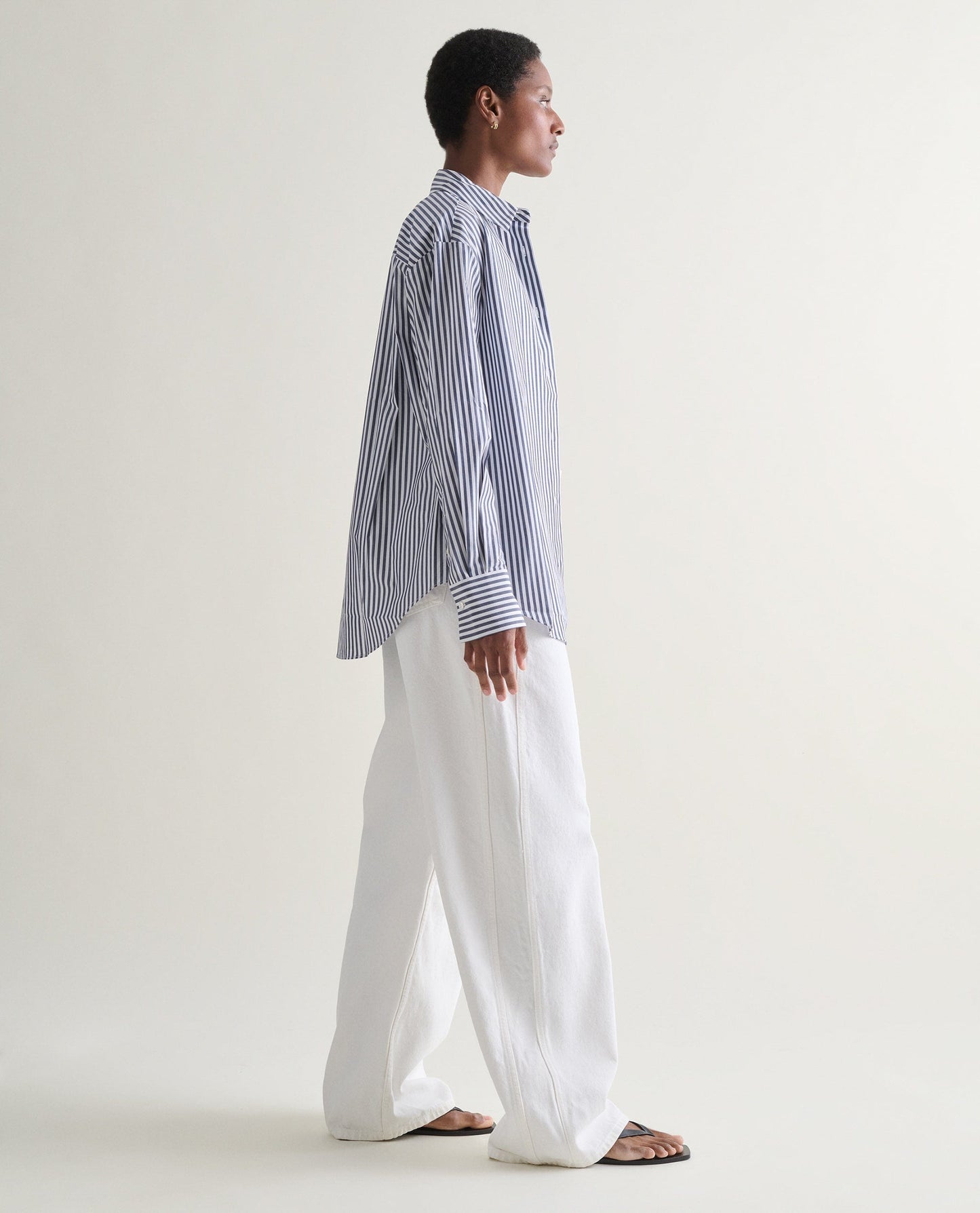 Women's Organic Cotton Poplin Shirt - Navy Stripe