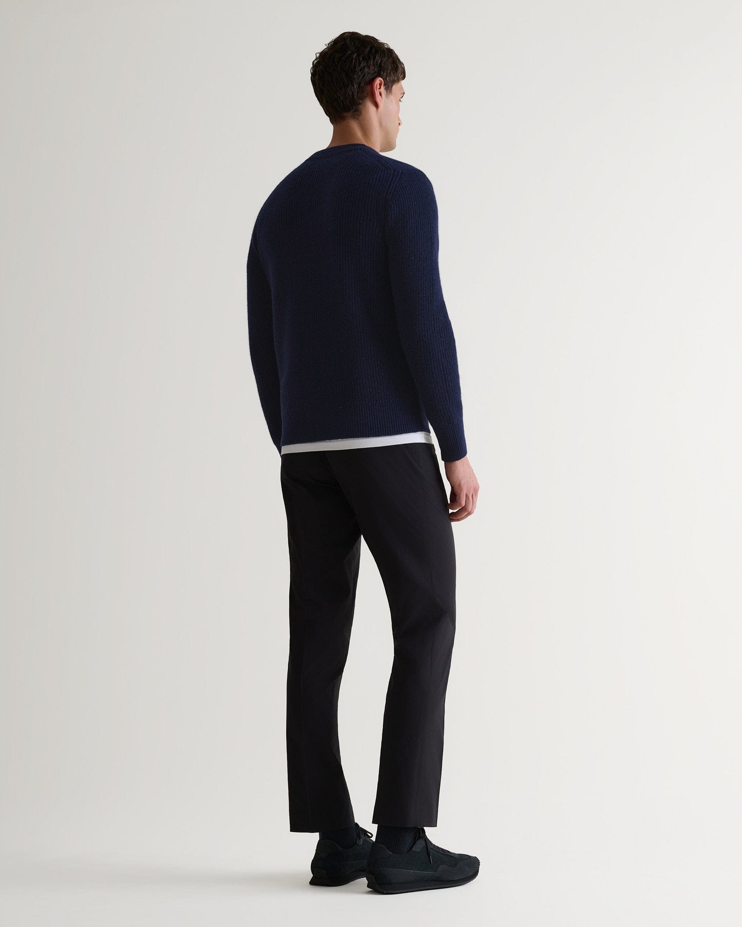 Men's Cashmere Merino Fishermans Rib Crew Neck Jumper - Navy