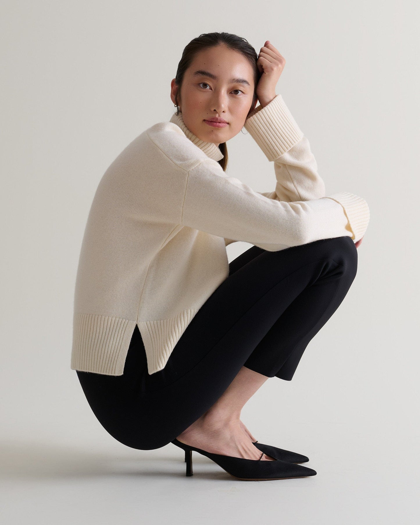 Women's Cashmere Merino High Neck Jumper - Buttermilk