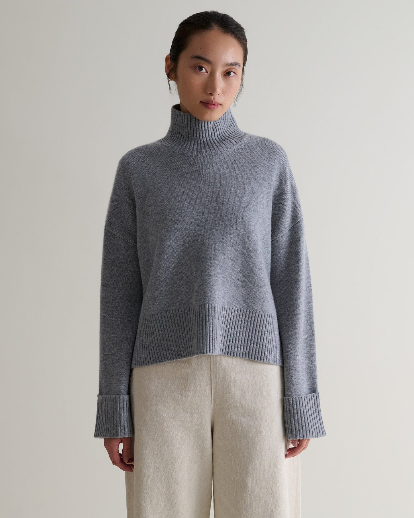 Women's Cashmere Merino High Neck Jumper - Medium Grey