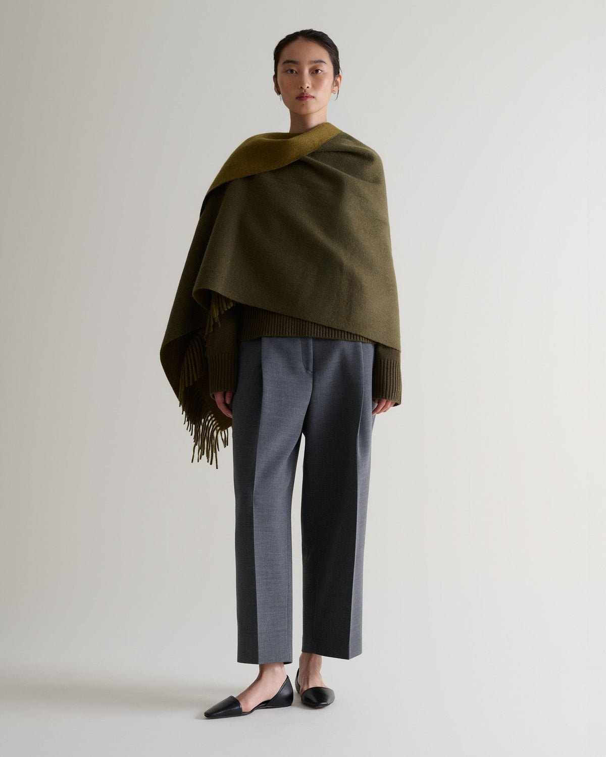 Finest Cashmere Double Faced Wrap - Military Green & Golden Olive