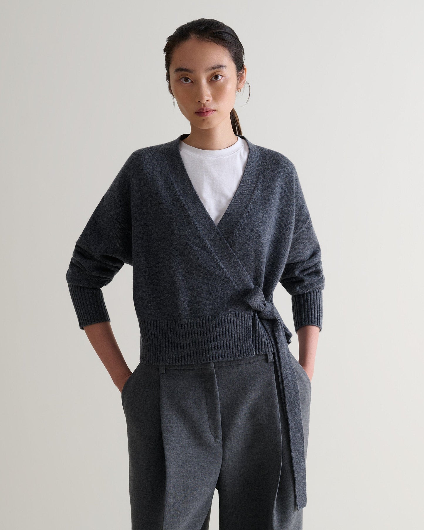 Women's Cashmere Merino Wrap Jumper - Graphite