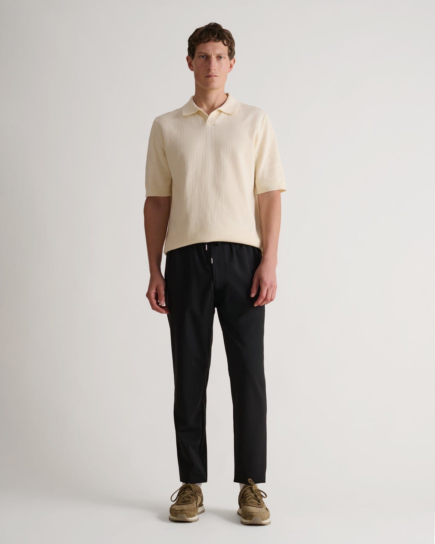 Men's Cotton Textured Knit Polo - Parchment