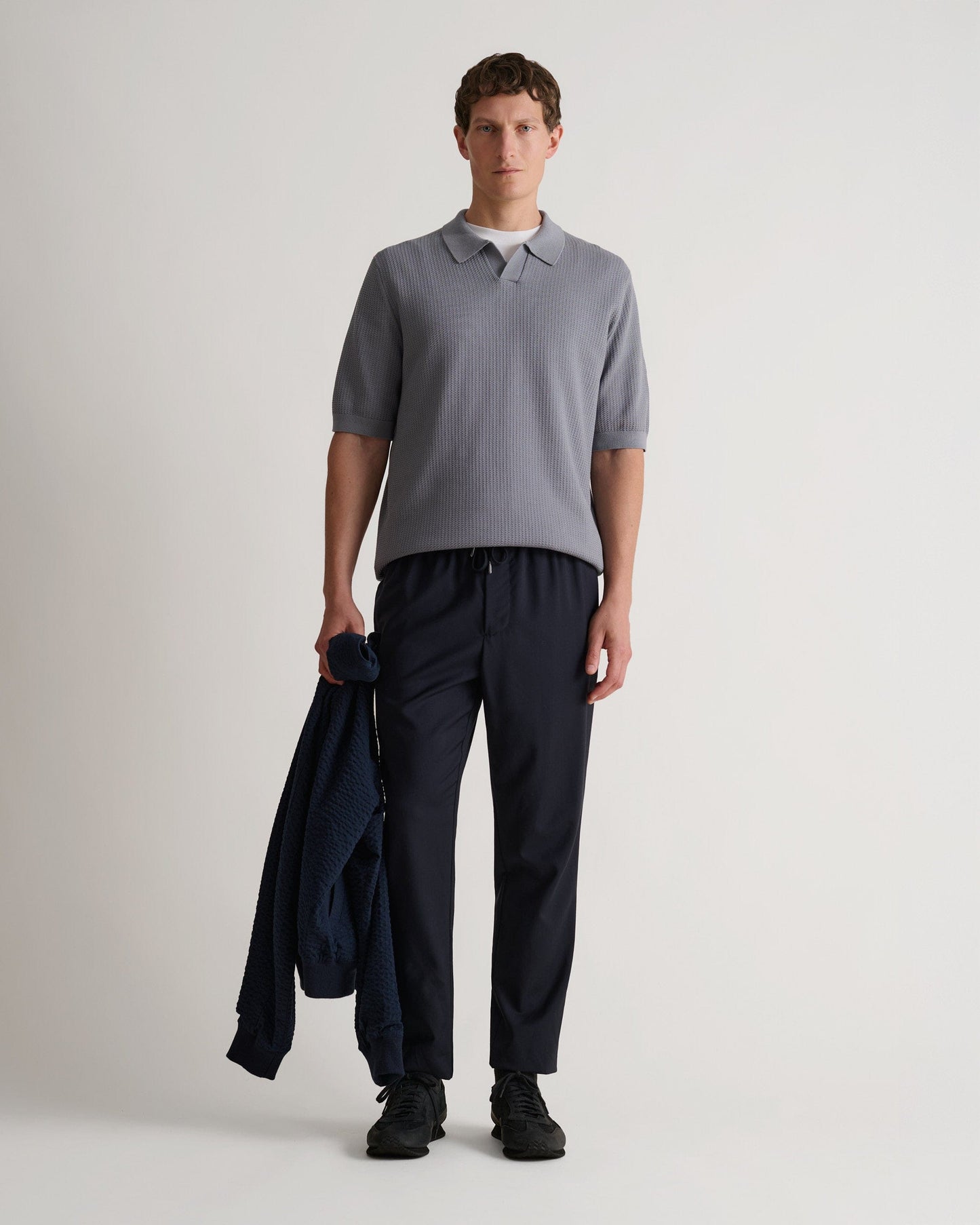 Men's Cotton Textured Knit Polo - Shadow Grey