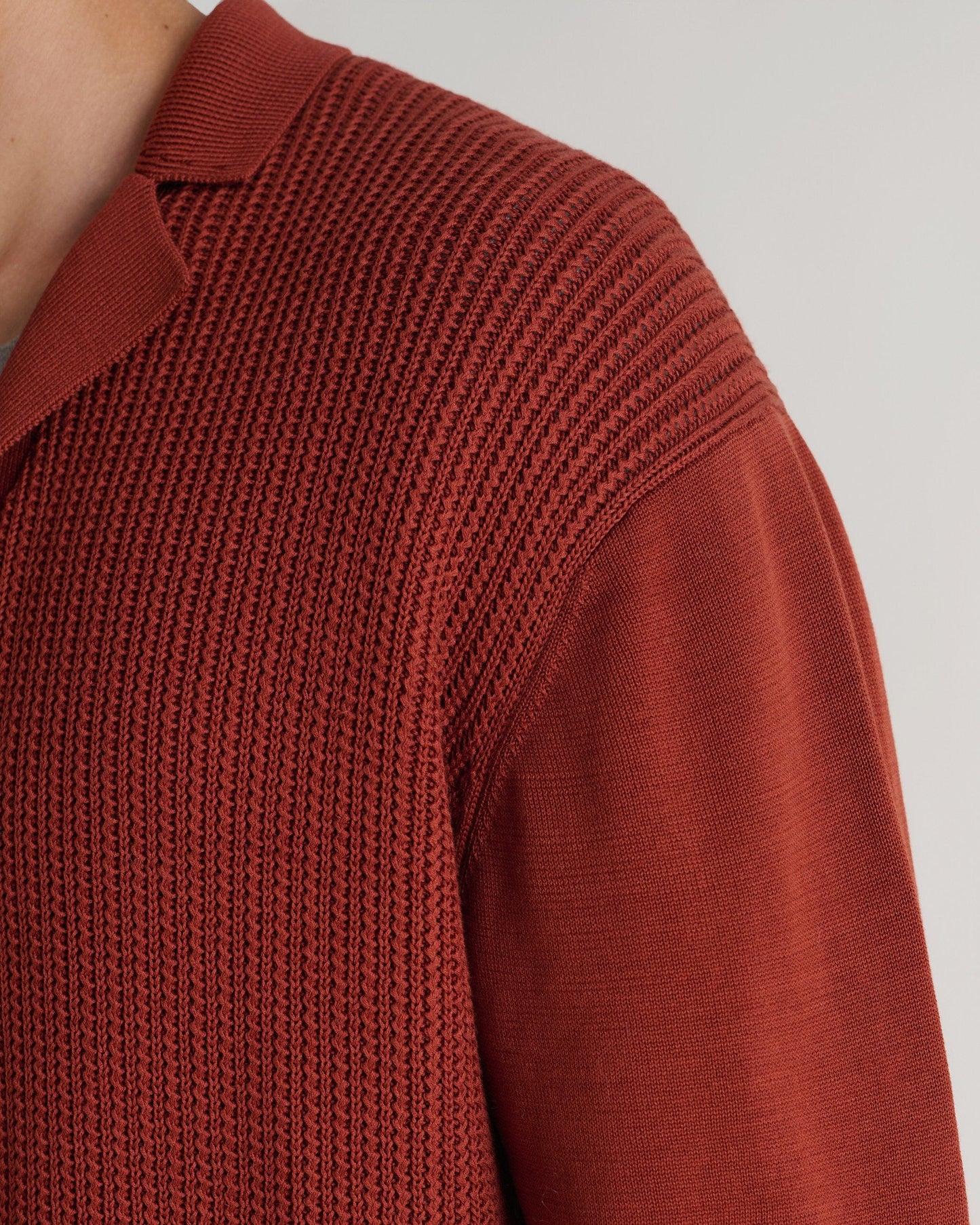 Men's Cotton Textured Knit Shirt - Burnt Sienna