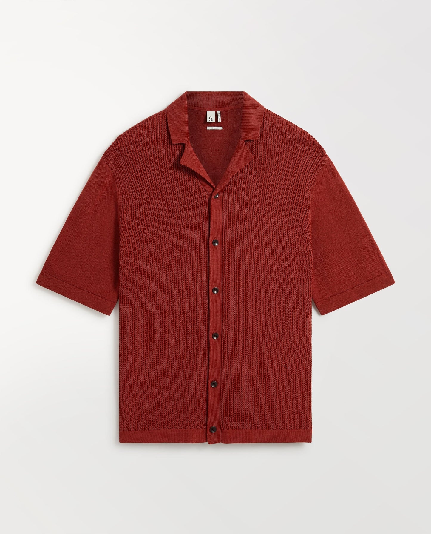 Men's Cotton Textured Knit Shirt - Burnt Sienna