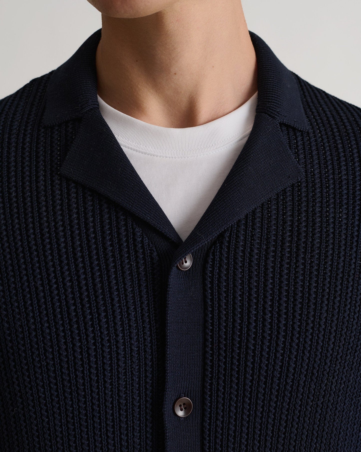 Men's Cotton Textured Knit Shirt - Navy