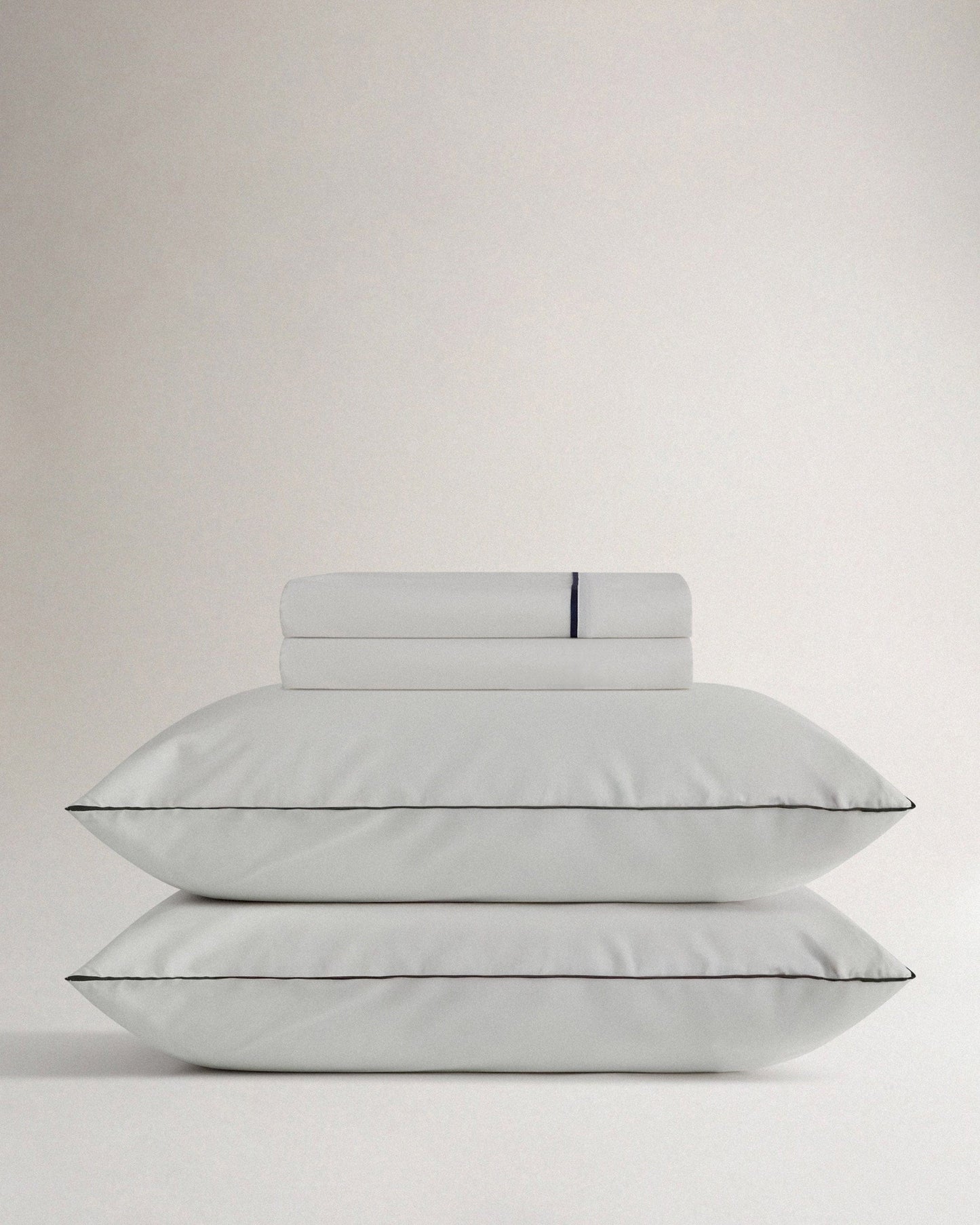 The Soft & Smooth Cotton Sheet Set - White Navy Piping