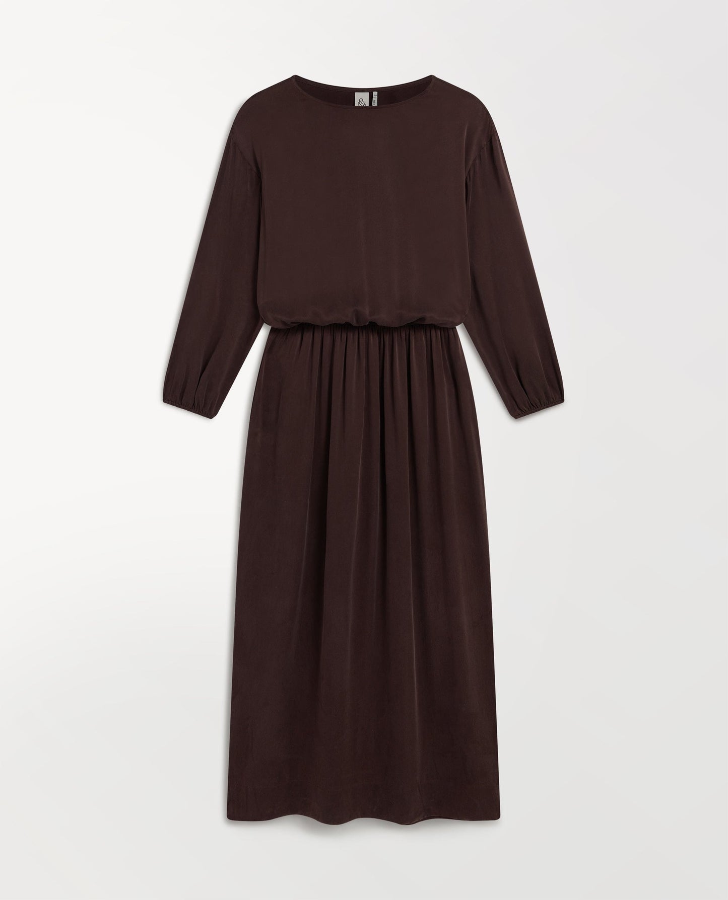 Women's Gathered Waist Easy-Silk Dress - Umber