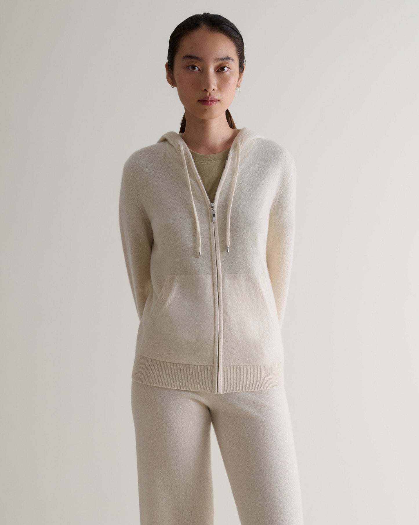 Women's Finest Cashmere Full Zip Hoodie - Buttermilk
