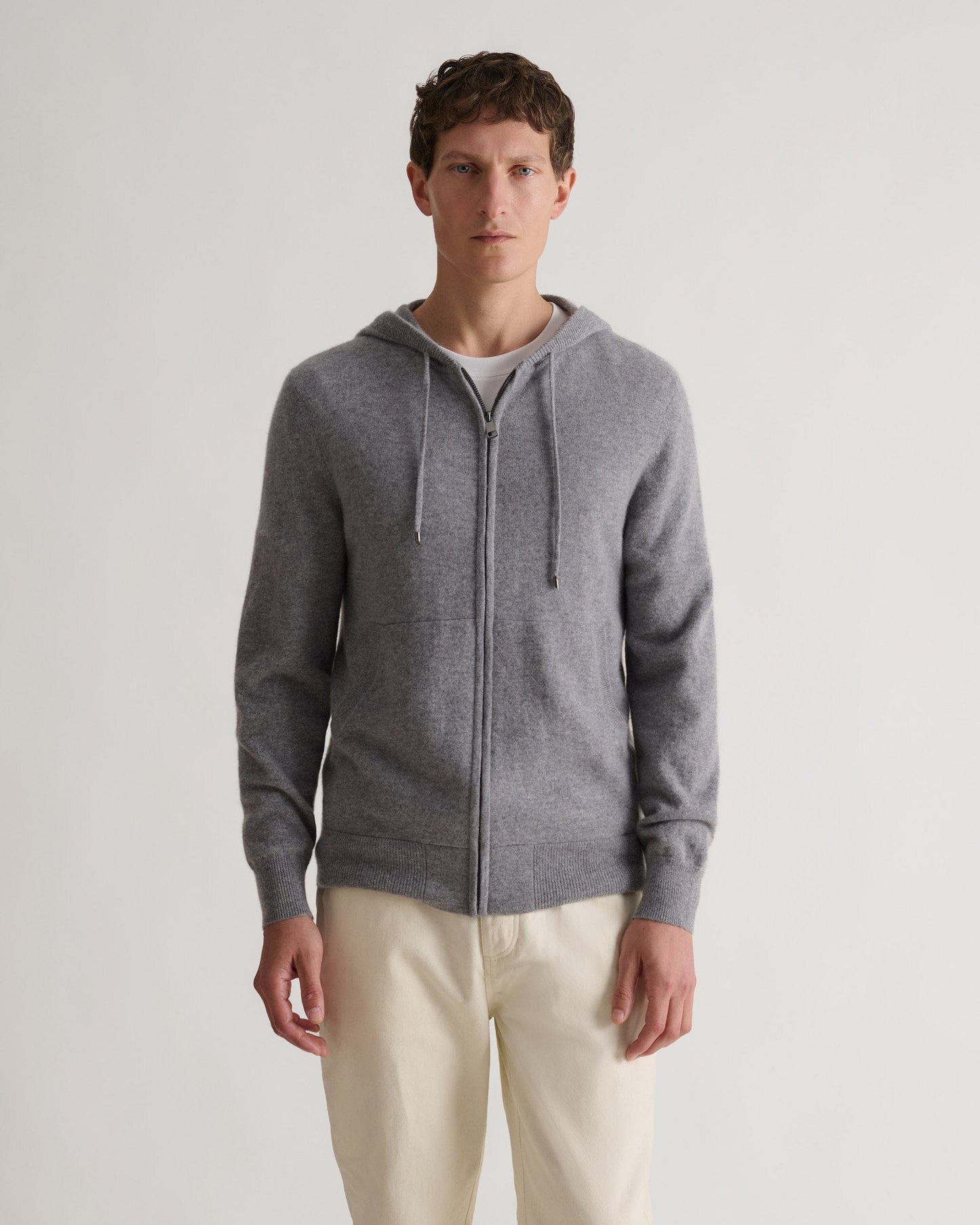Men's Finest Cashmere Full Zip Hoodie - Grey