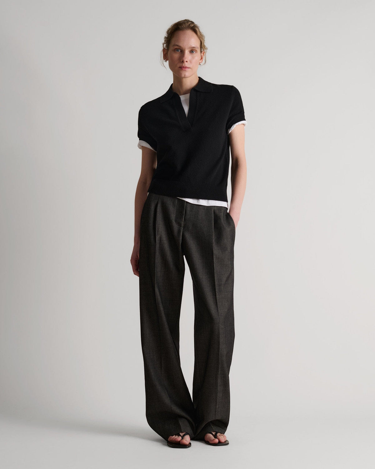 Women's Finest Cashmere Open Collar Polo - Black