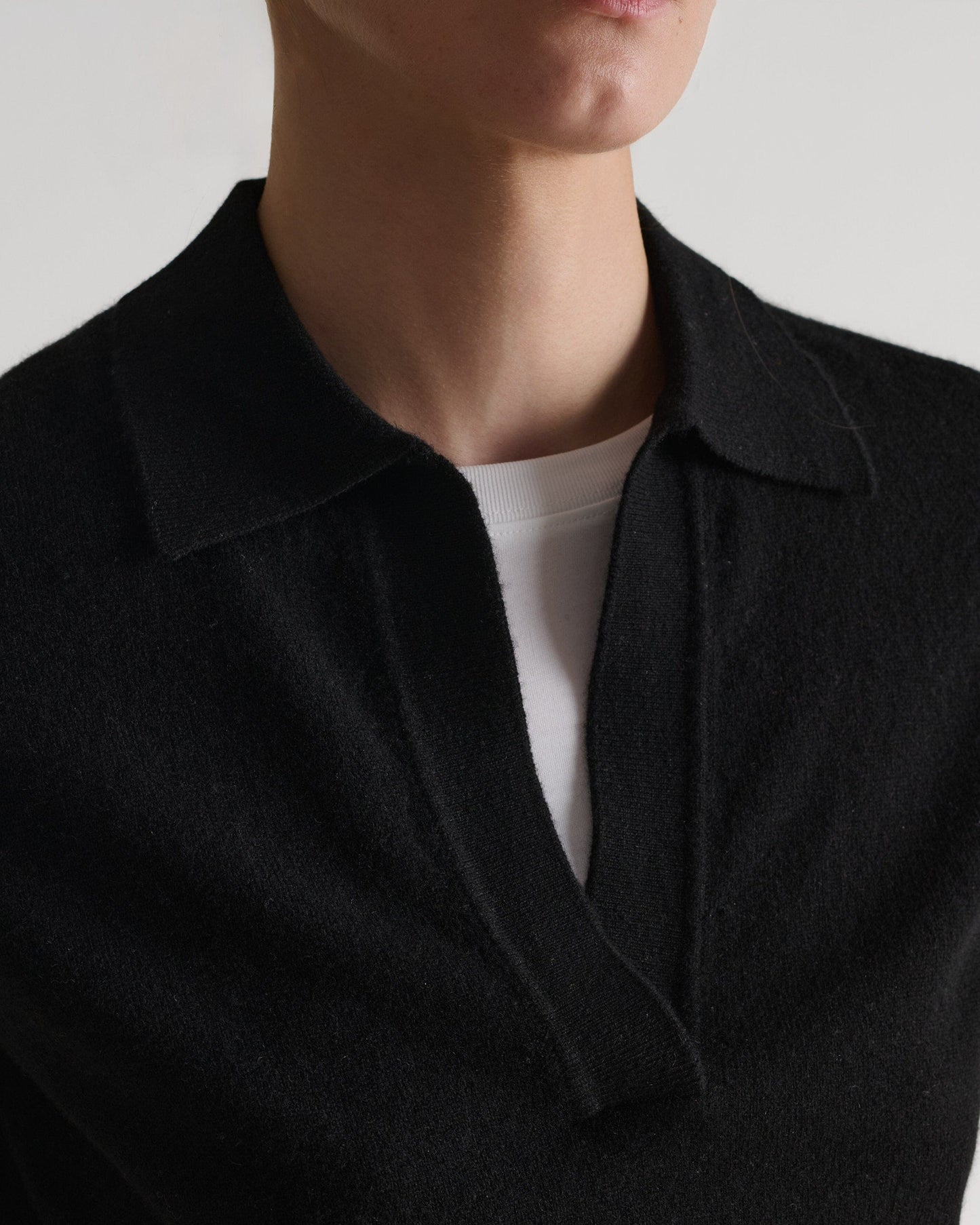 Women's Finest Cashmere Open Collar Polo - Black
