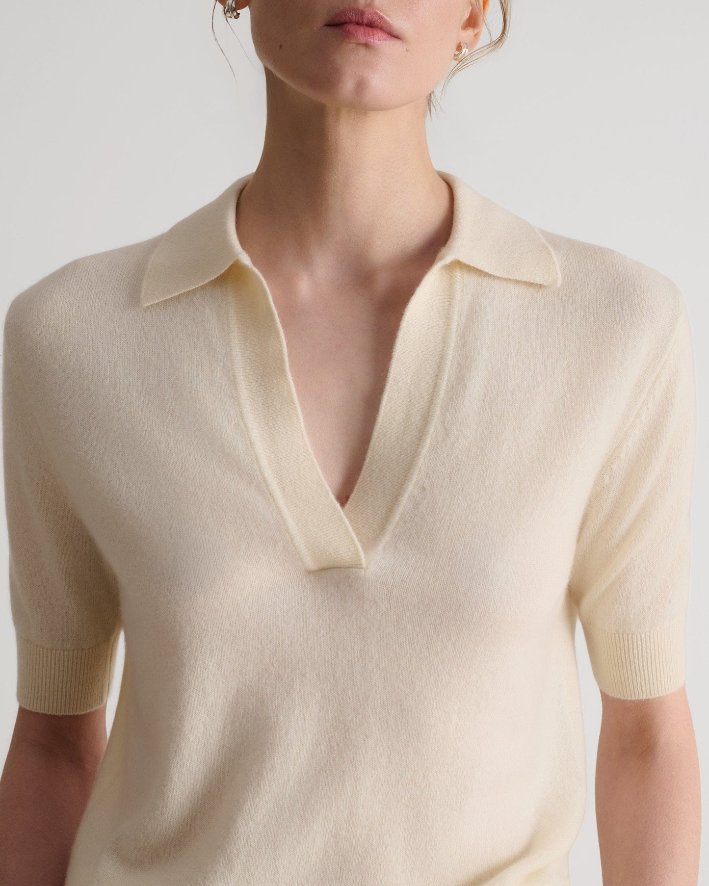 Women's Finest Cashmere Open Collar Polo - Buttermilk