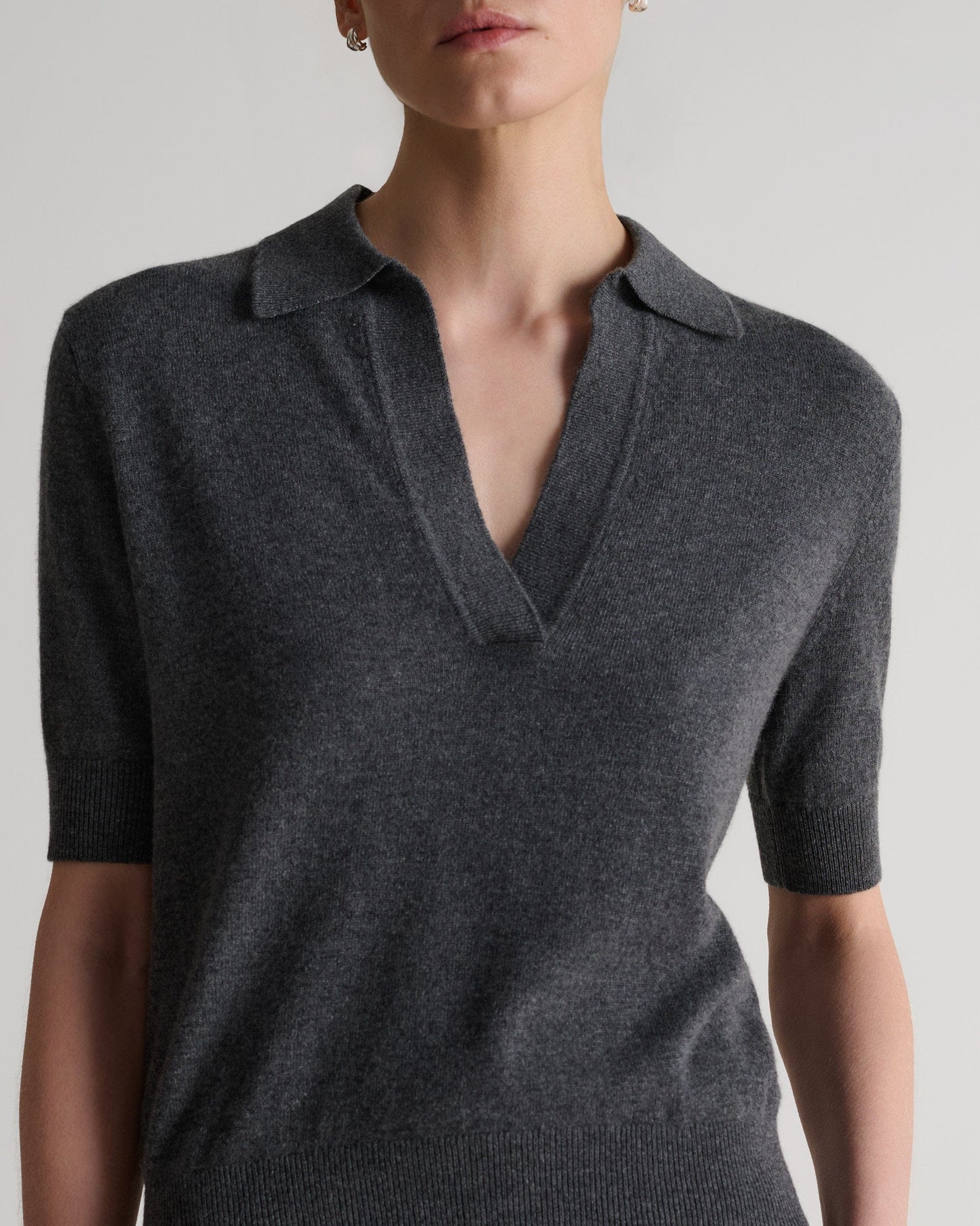 Women's Finest Cashmere Open Collar Polo - Graphite