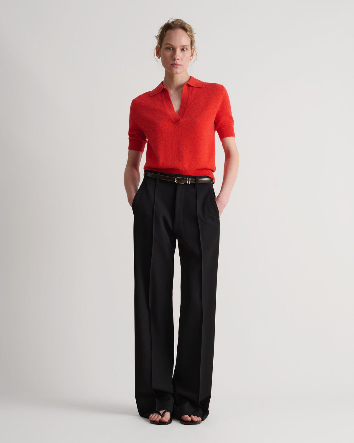 Women's Finest Cashmere Open Collar Polo - Poppy