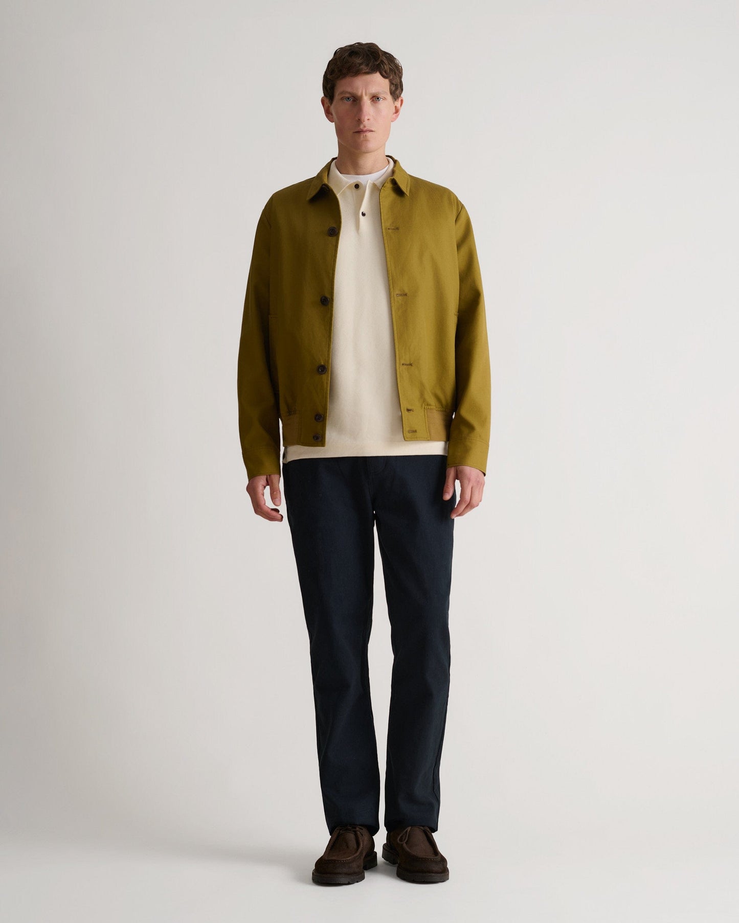 Men's French Linen Bomber Jacket - Olive