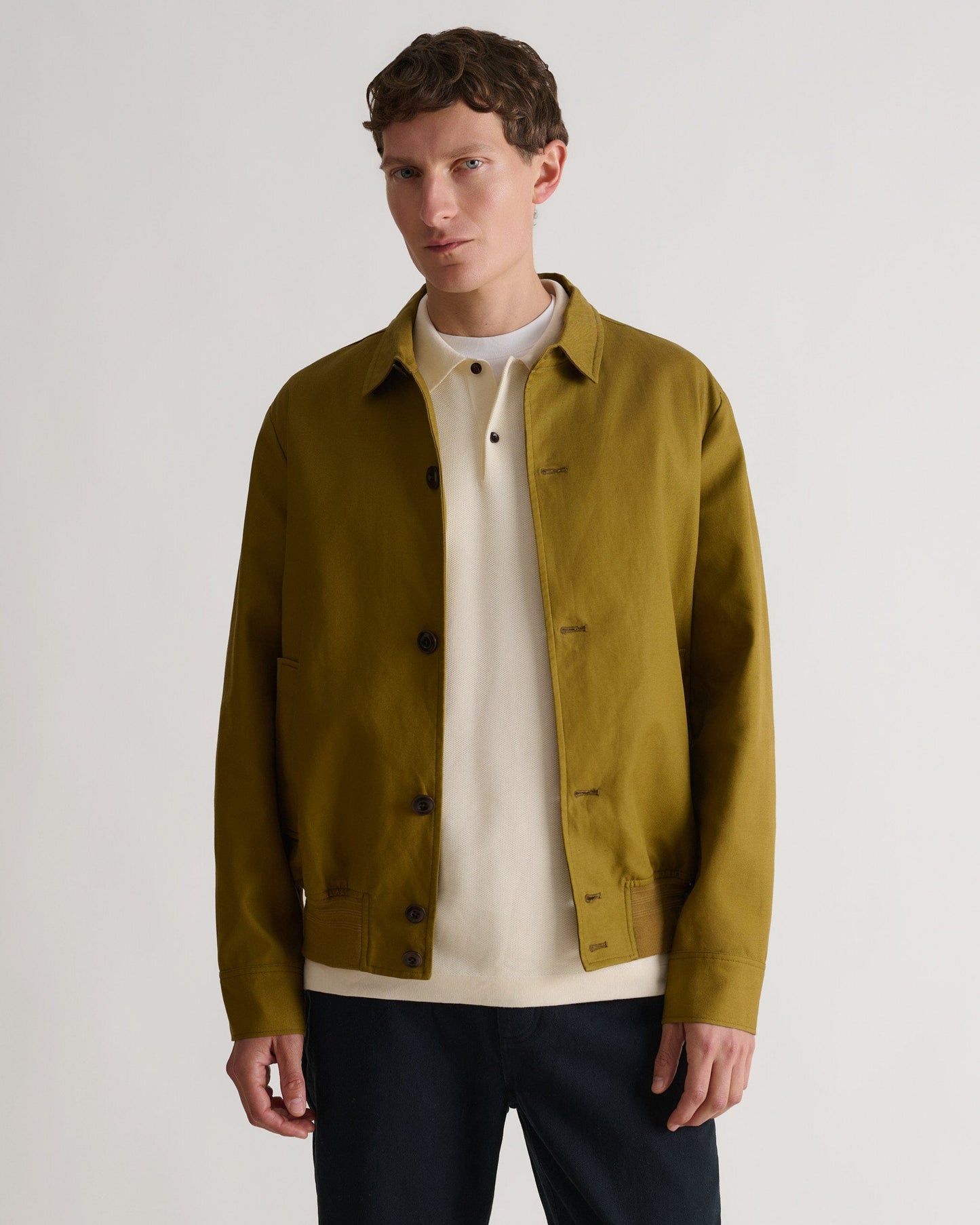 Men's French Linen Bomber Jacket - Olive