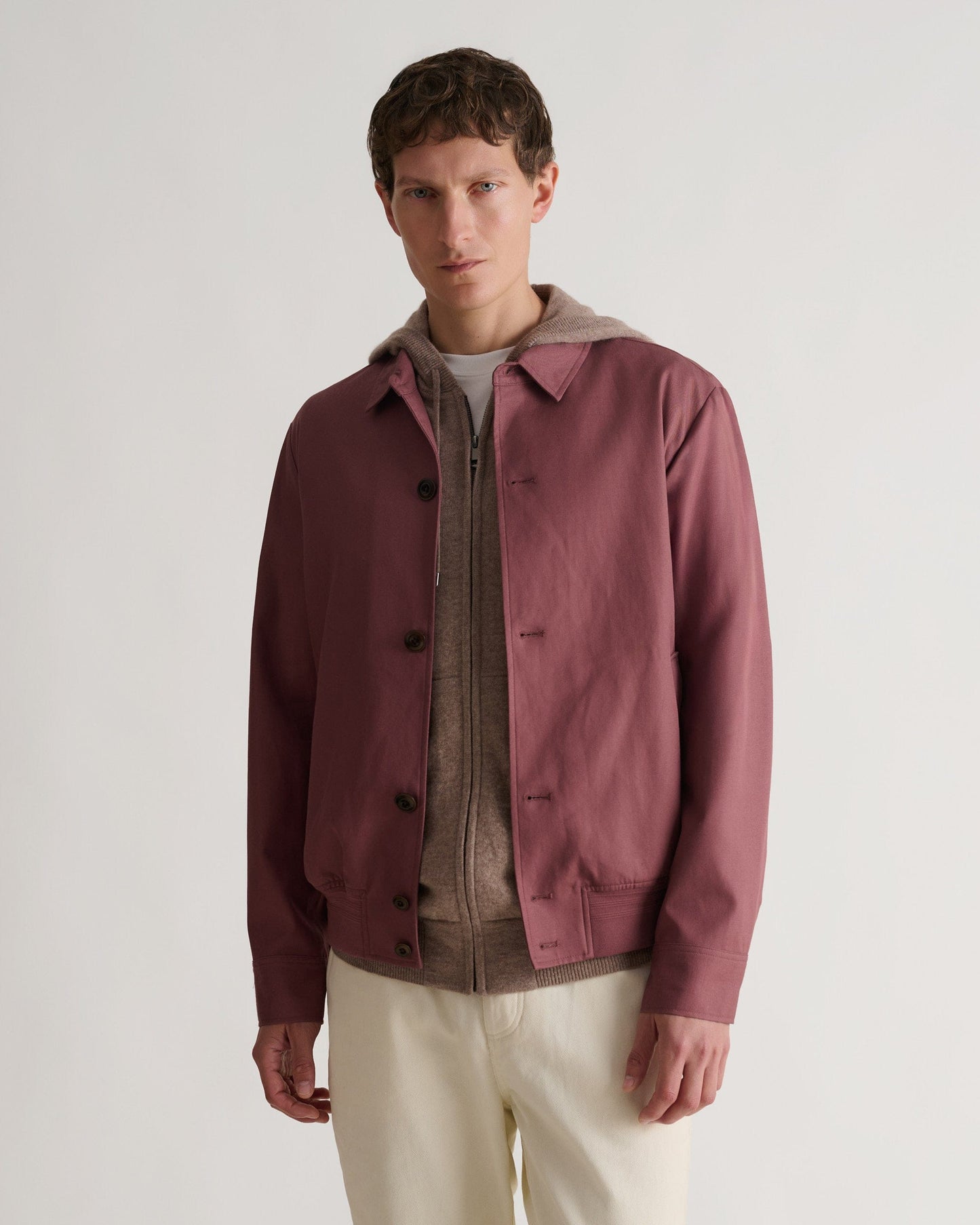 Men's French Linen Bomber Jacket - Smoky Lilac