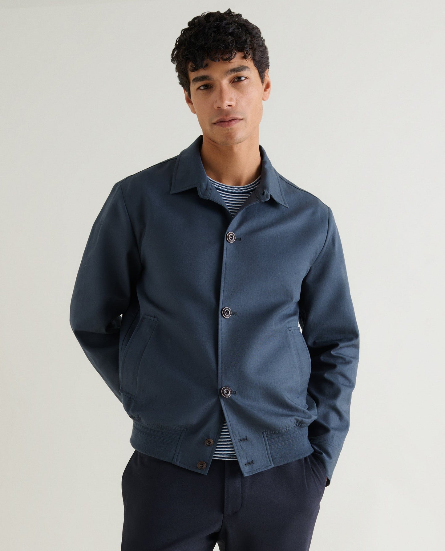 Men's French Linen Bomber Jacket - Mood Indigo