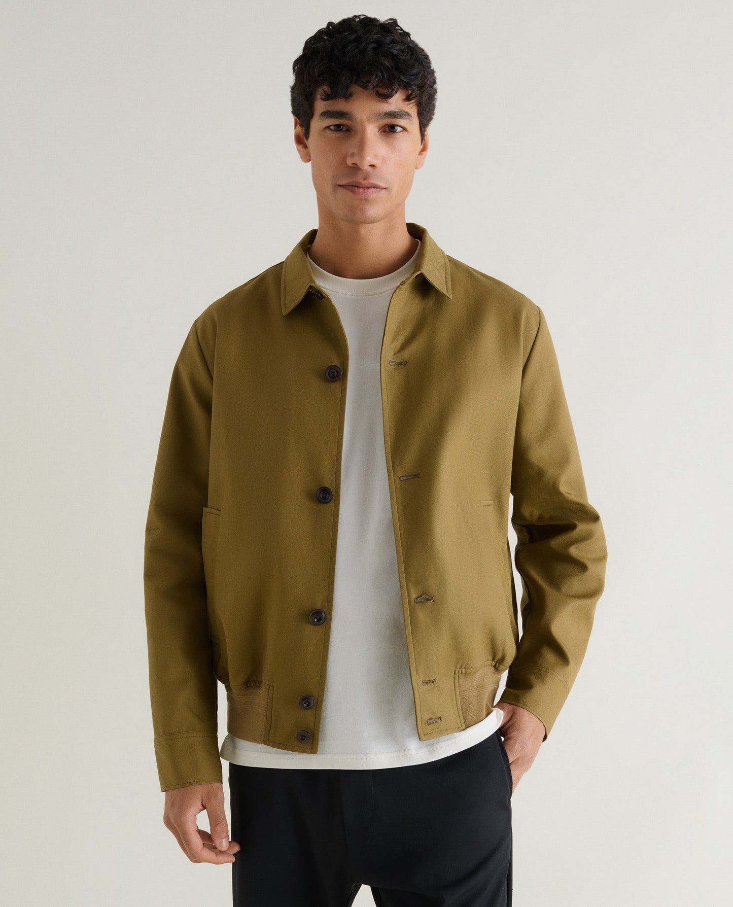 Men's French Linen Bomber Jacket - Olive