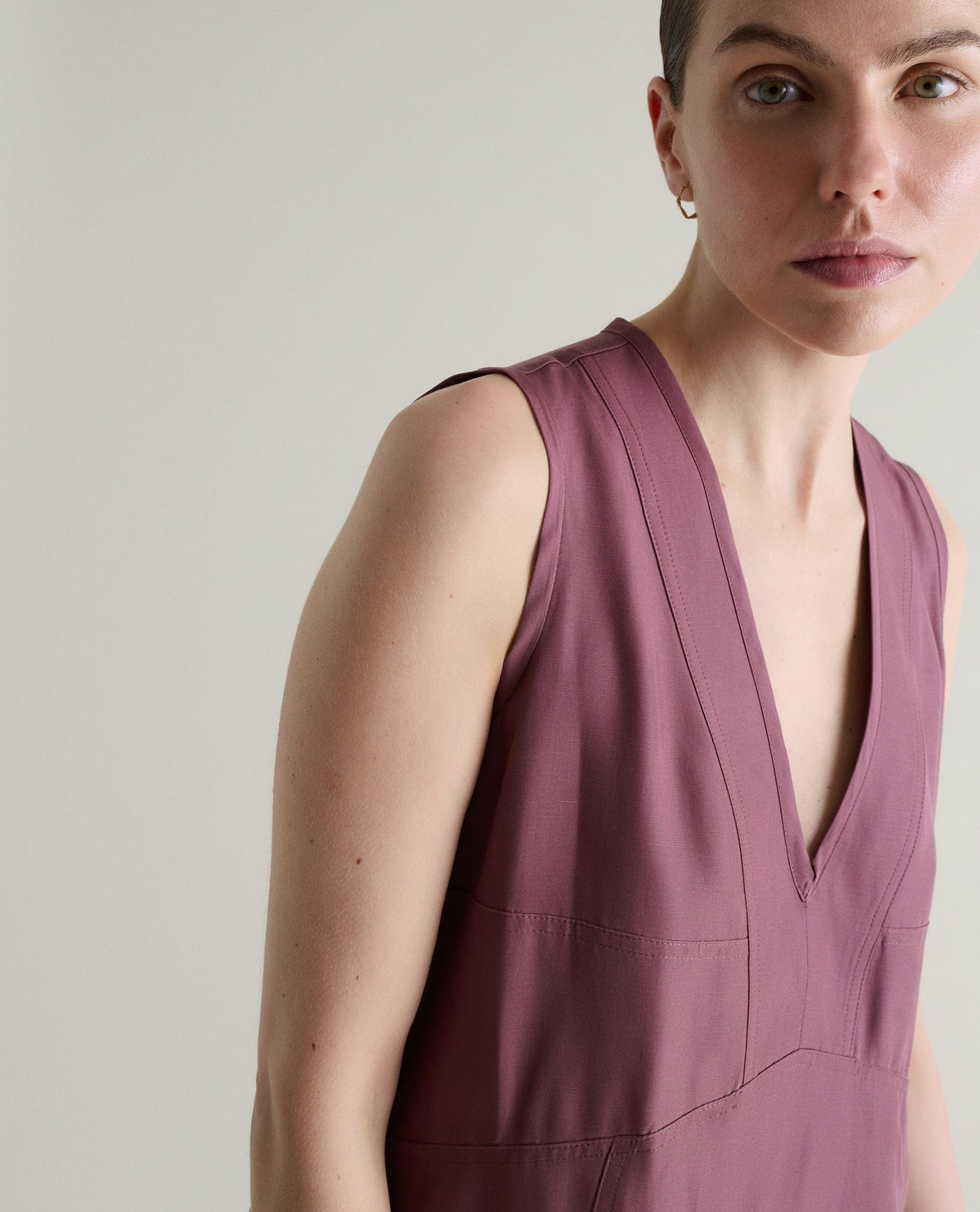 Women's Future-Linen Panelled V Neck Dress - Smoky Lilac