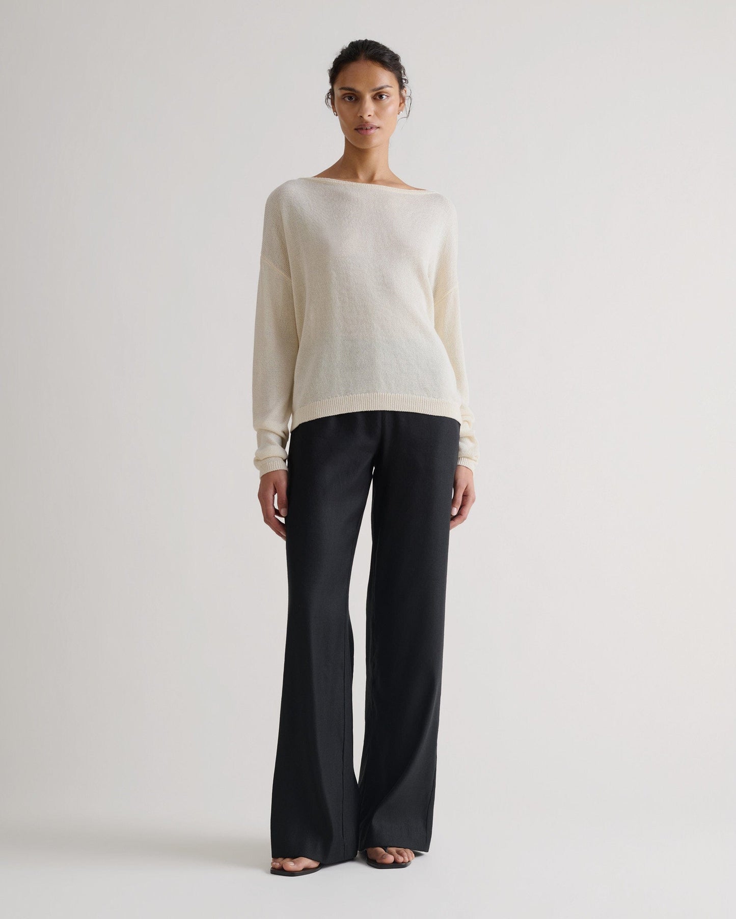 Women's Paper Yarn Slash Neck Jumper - Parchment