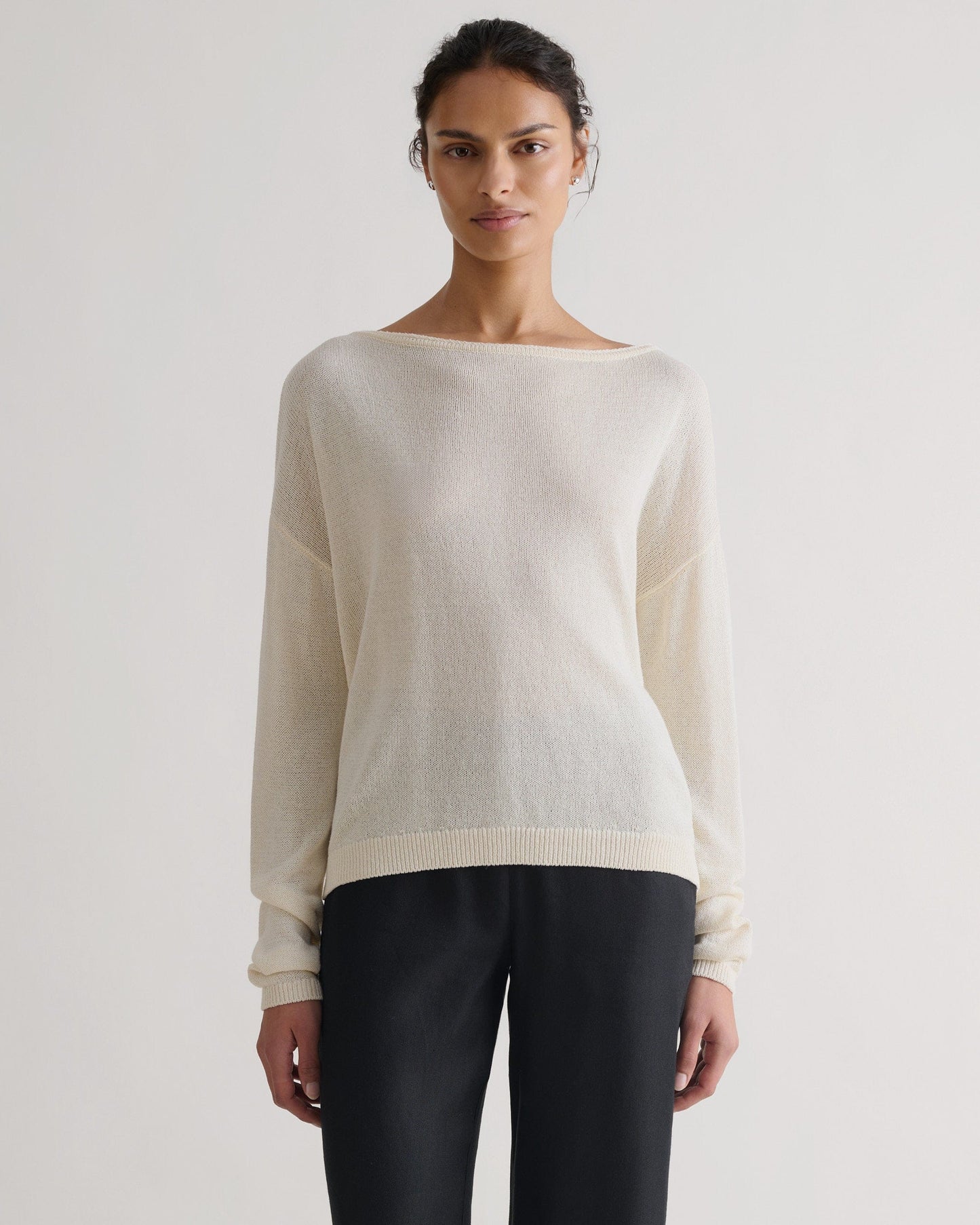 Women's Paper Yarn Slash Neck Jumper - Parchment