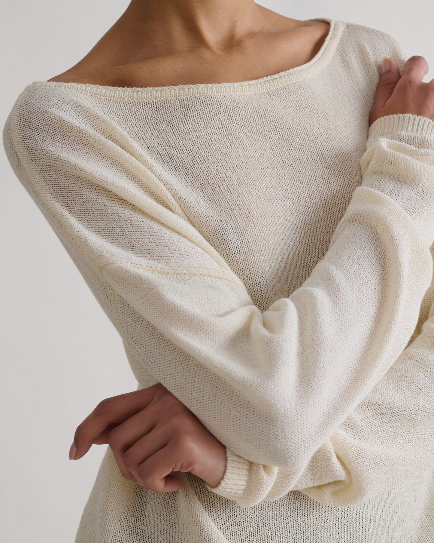Women's Paper Yarn Slash Neck Jumper - Parchment