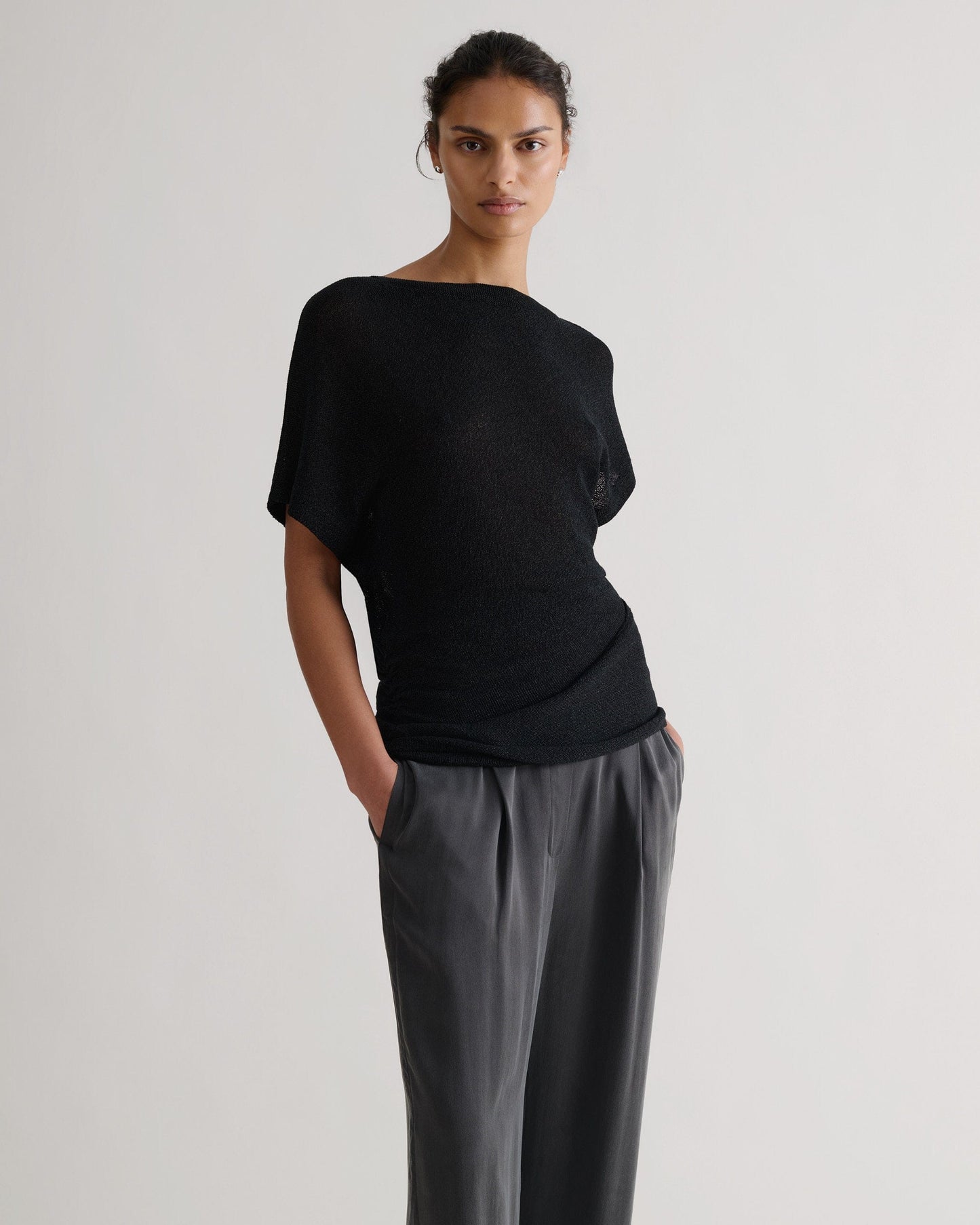 Women's Japanese Paper Yarn Twist Top - Black