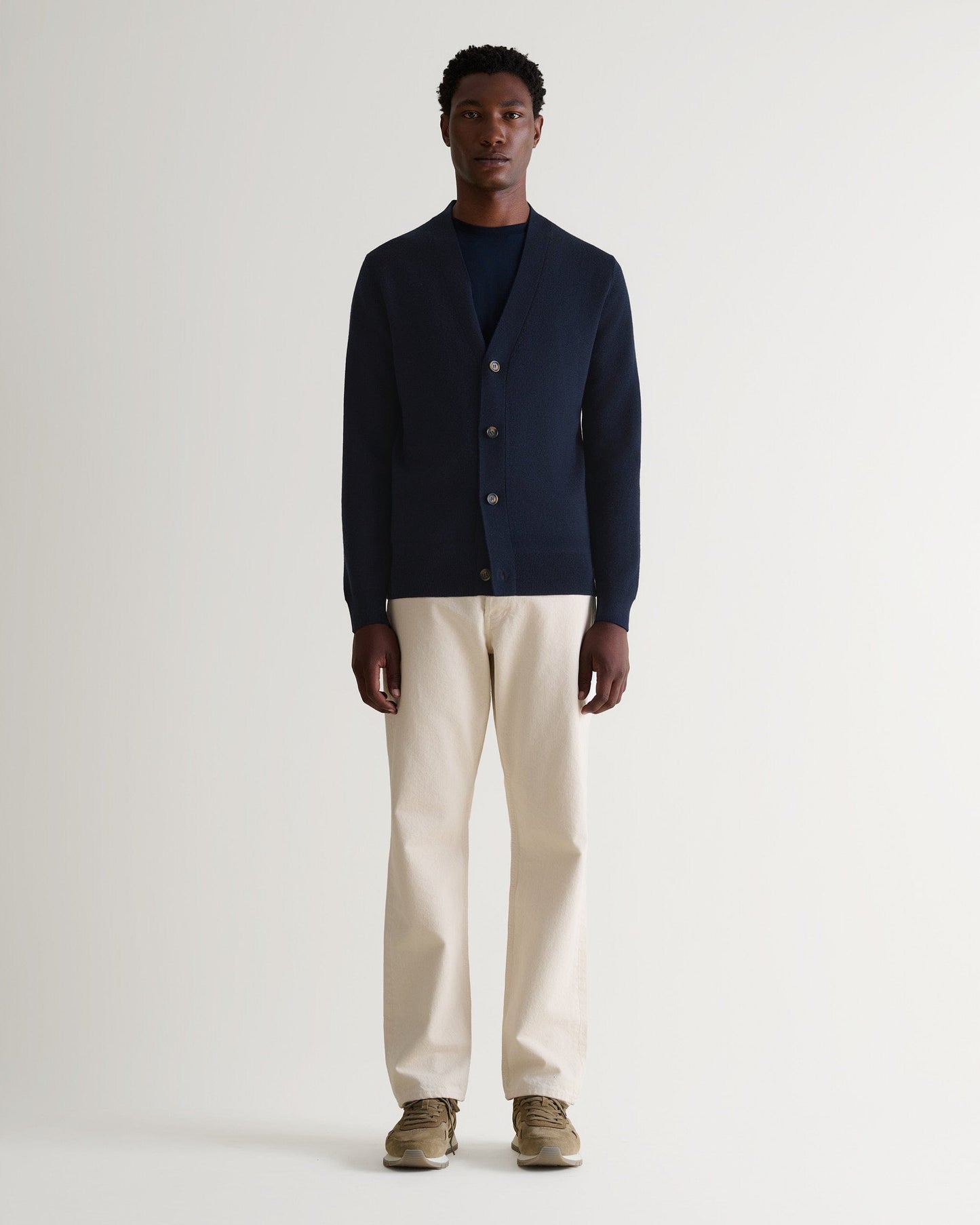 Men's Merino V Neck Cardigan - Navy