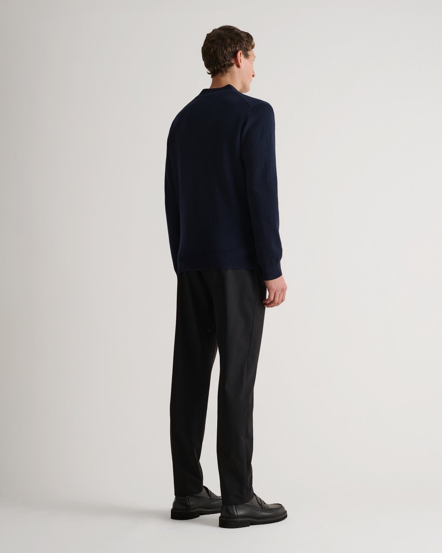 Men's Merino V Neck Cardigan - Navy