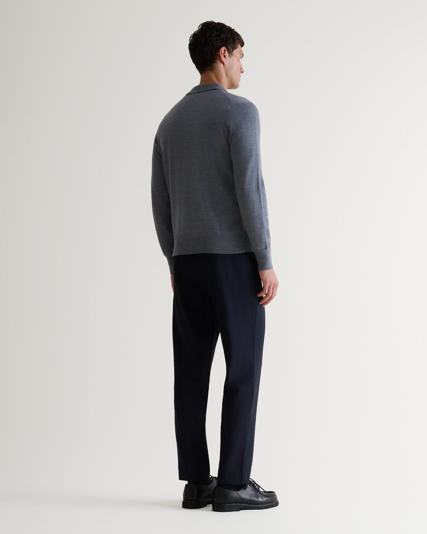 Men's Merino Knitted Polo Jumper - Grey