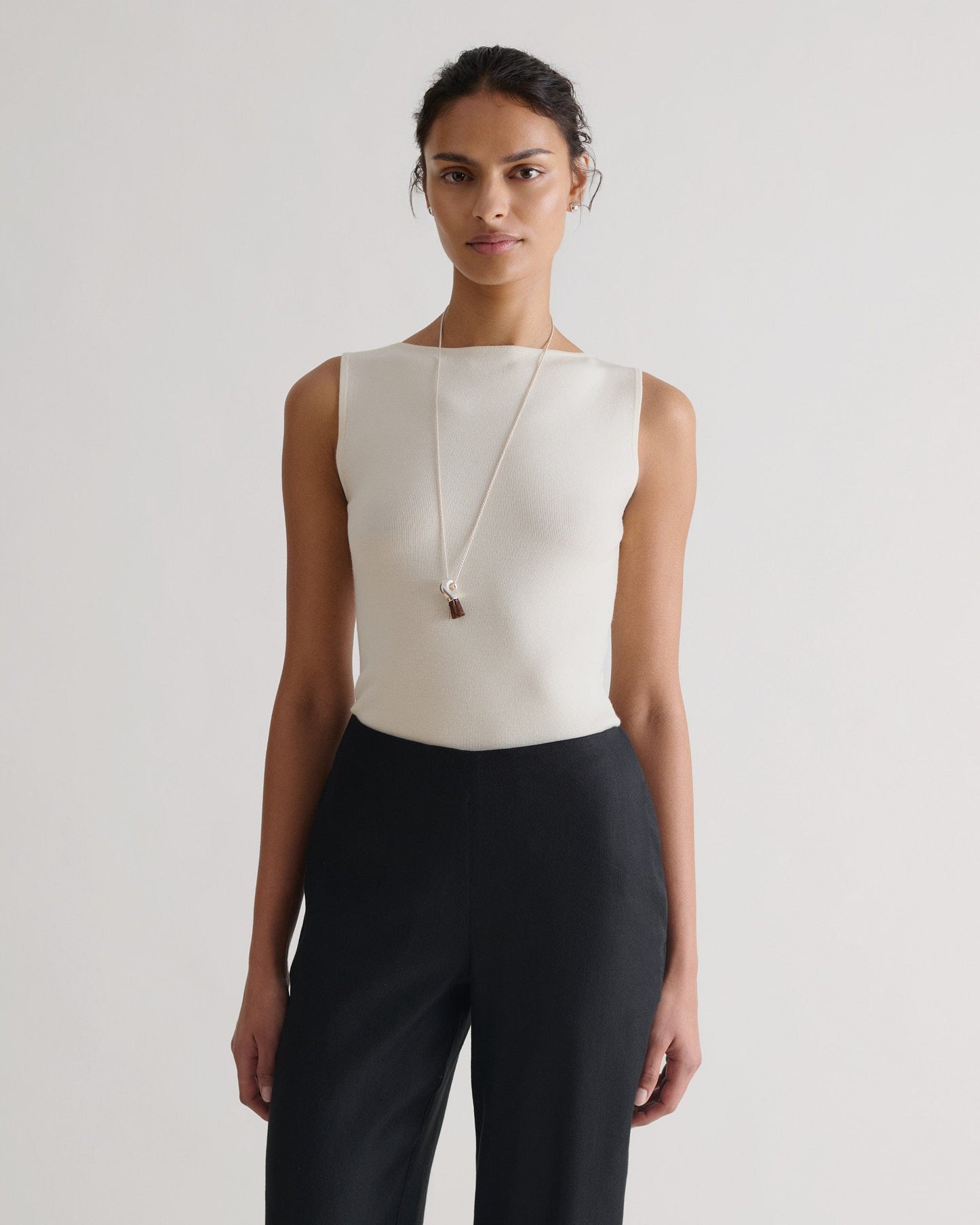 Women's Merino Wool Straight Neck Vest - Buttermilk