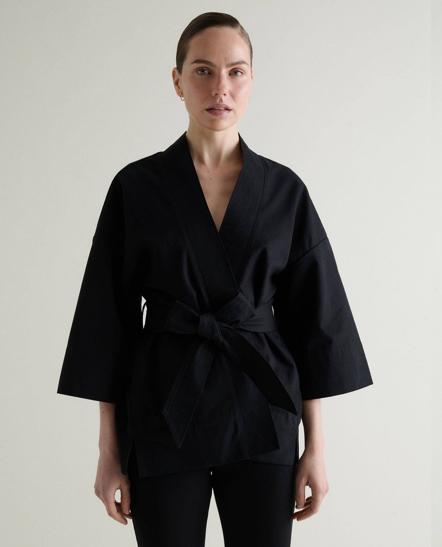 Women's Organic Denim Belted Jacket - Black