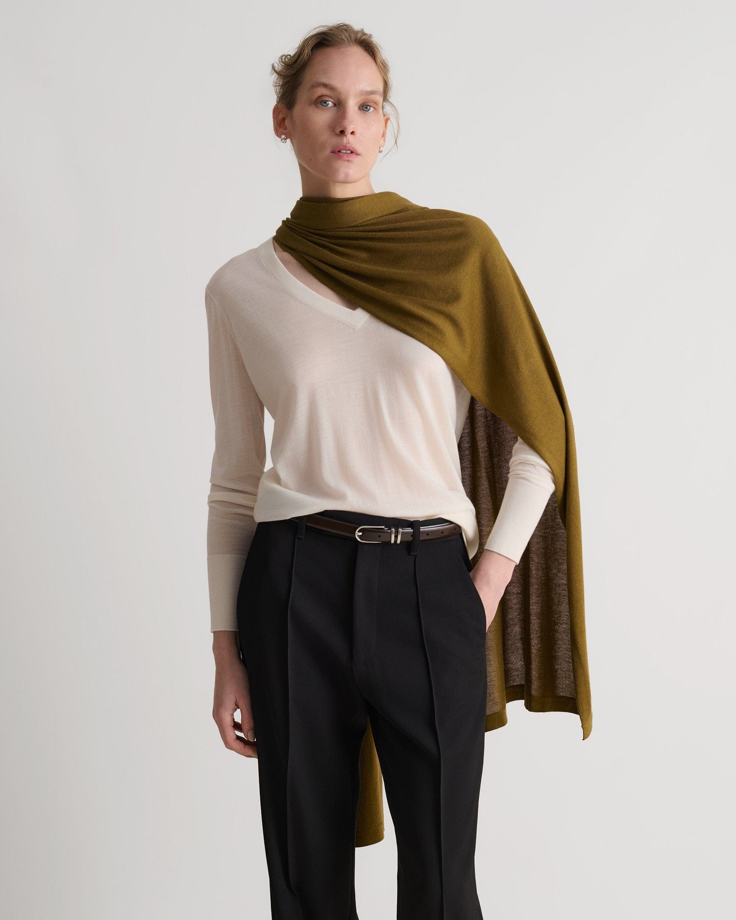 Oversized Silk-Cashmere Wrap - Golden Olive
