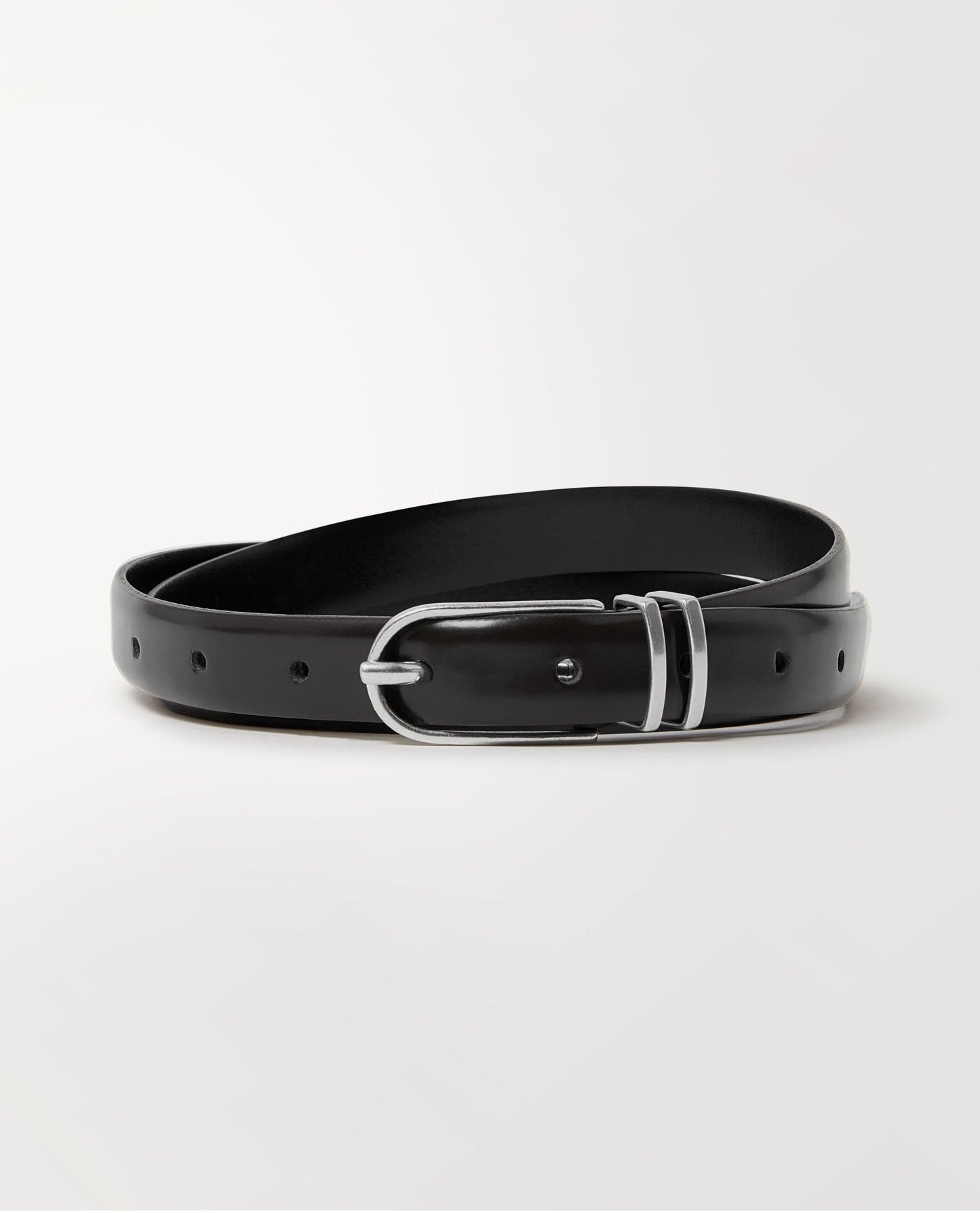 Women's Smooth Leather Narrow Belt - Black